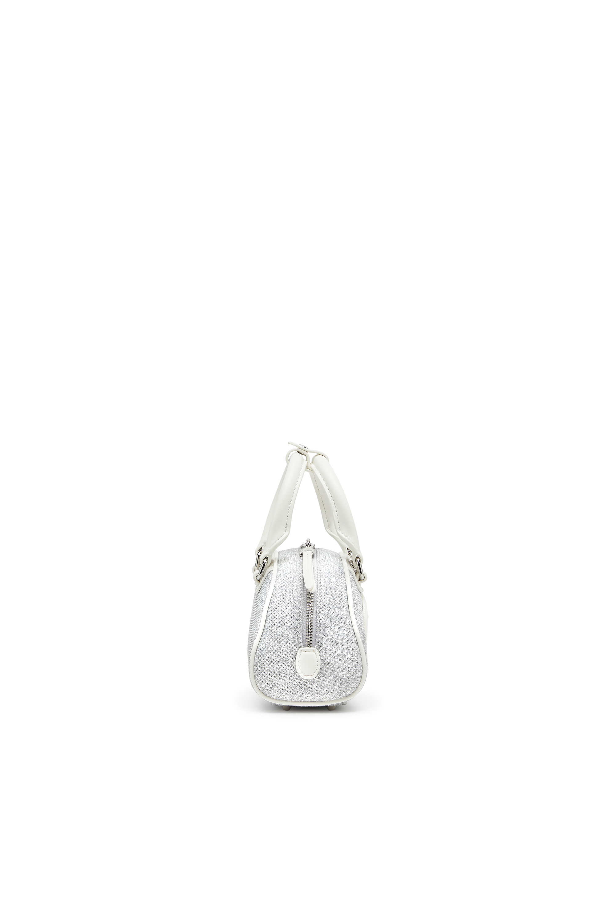 Diesel - 1DR DOME CROSSBODY, Woman's 1DR Dome-Mini bowling bag in lurex fabric in White/Grey - 4