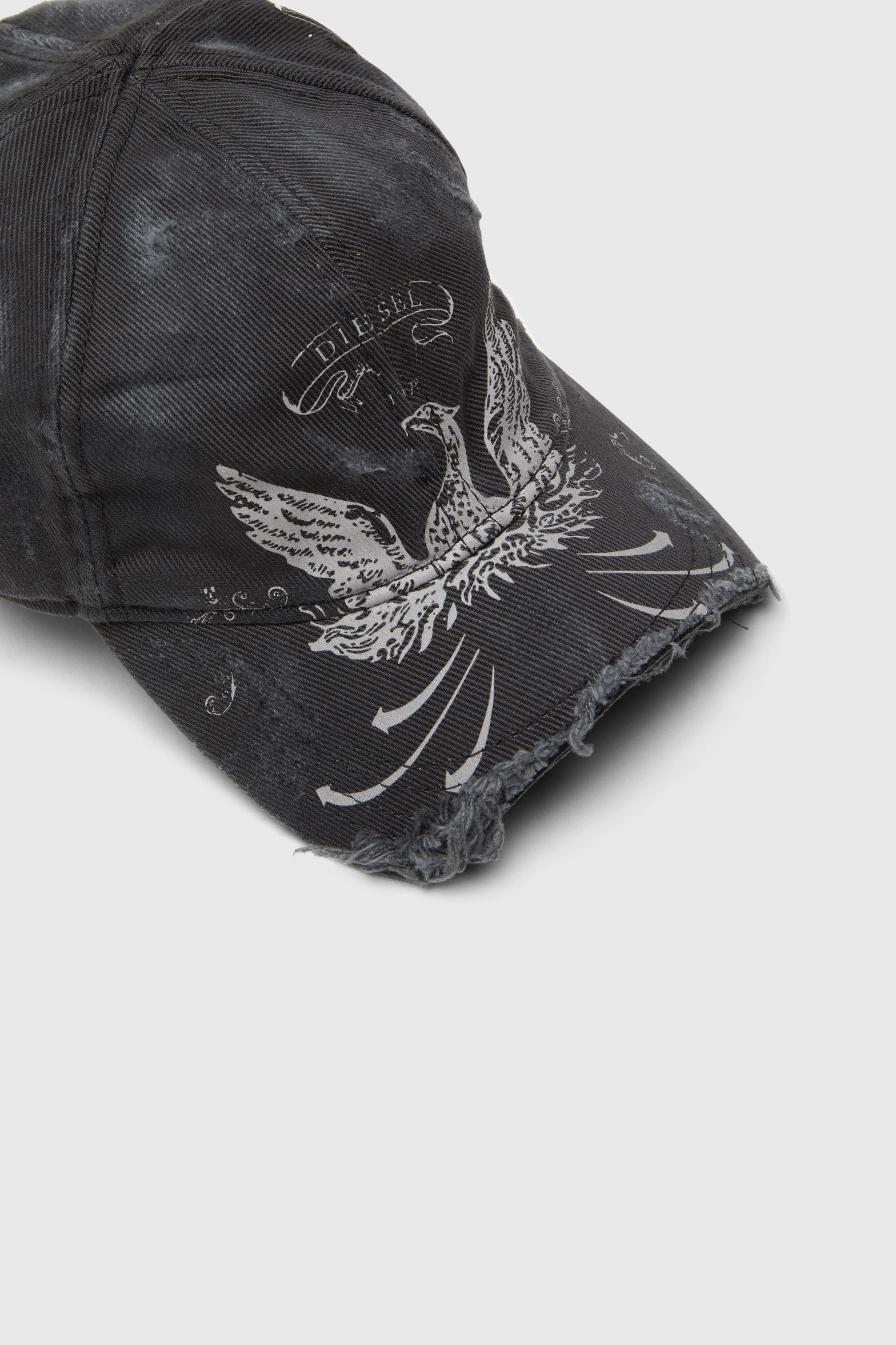 Diesel - C-FENIX, Man's Distressed baseball cap with Phoenix print in Black - 3