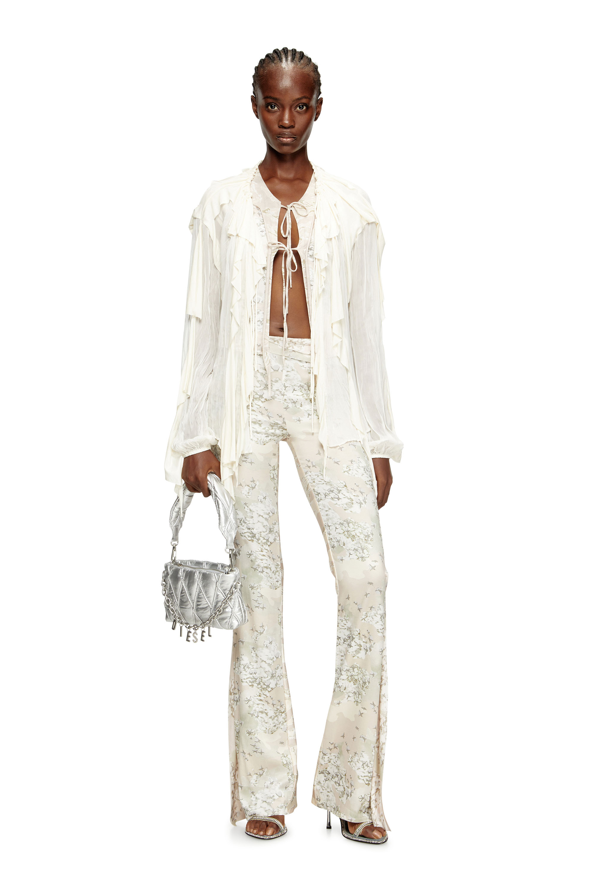 Diesel - C-LASSY, Woman's Flounce blouse in crinkled muslin in White - 2