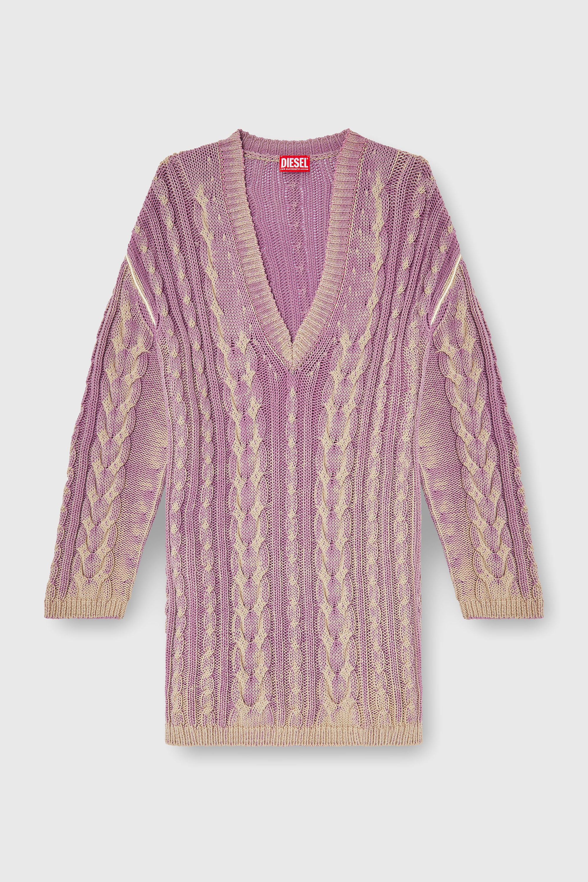 Diesel - M-ELGA, Woman's Short sweater dress in cable knit in Lilac - 1