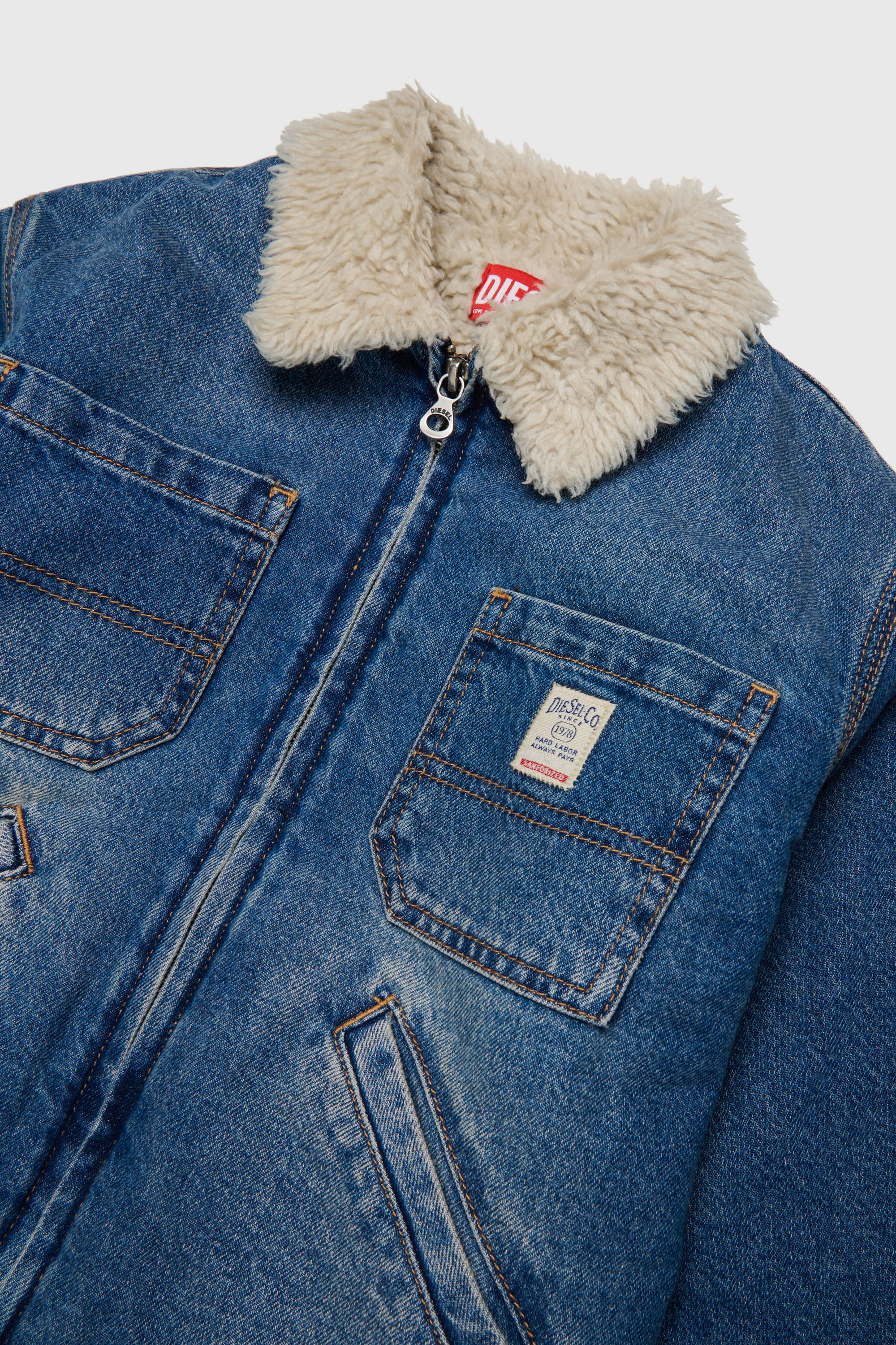 Diesel - JOMOX-FUR, Man's Denim jacket with teddy fleece collar in Medium blue - 3