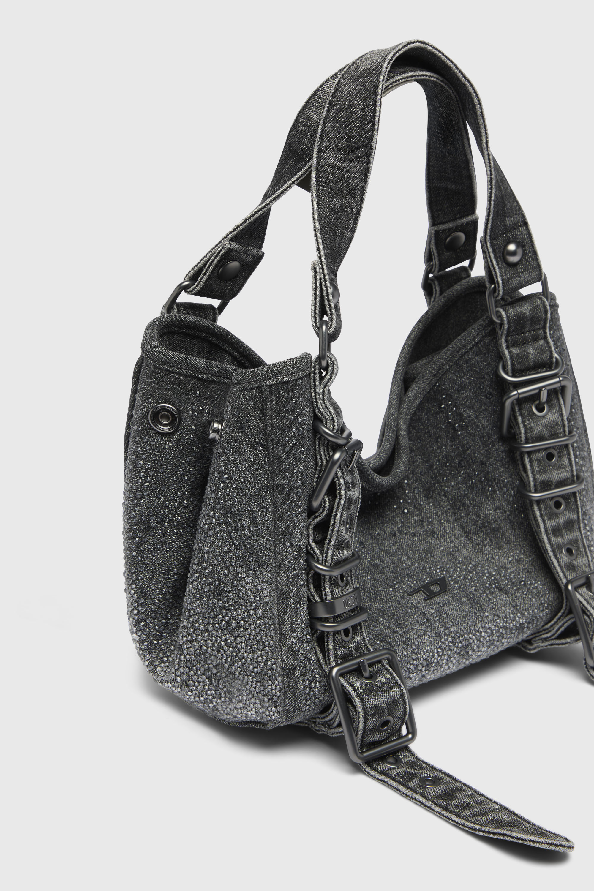 Diesel - D-ONE TOPHANDLE S, Woman's D-One-Small top-handle bag in crystal solarised denim in Black - 6