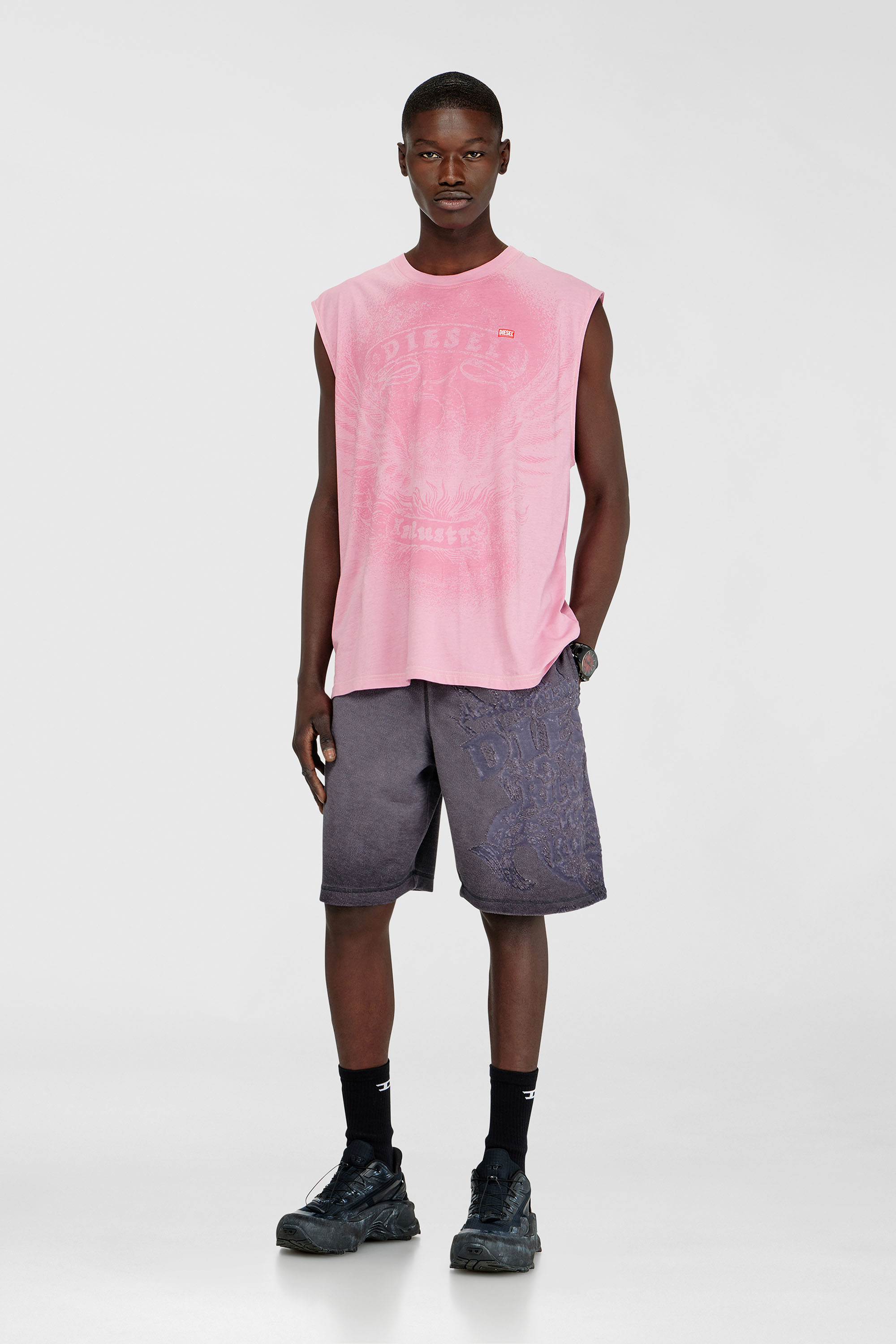 Diesel - T-BOXT-SL-NOTCH, Man's Sleeveless top in cotton with tonal graphic in Pink - 1