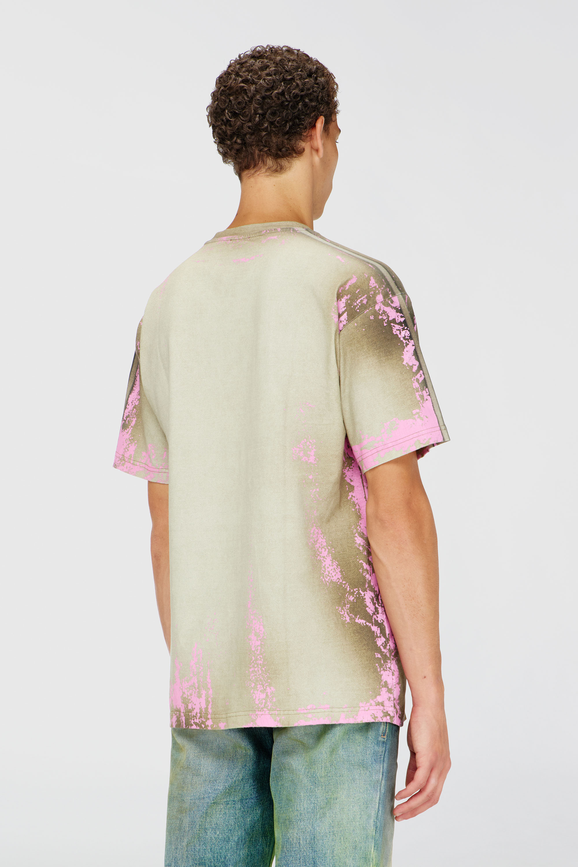 Diesel - T-FILMY-SHO, Man's T-shirt in cracked leather-effect jersey in Pink/Green - 4