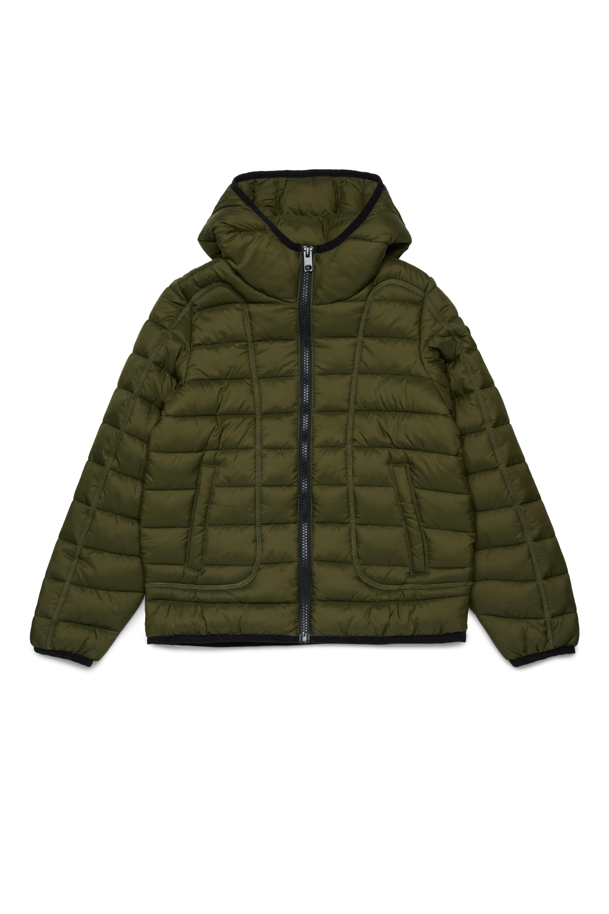 Diesel - JWSTONE, Unisex's Nylon jacket with hood in Dark Green - 1