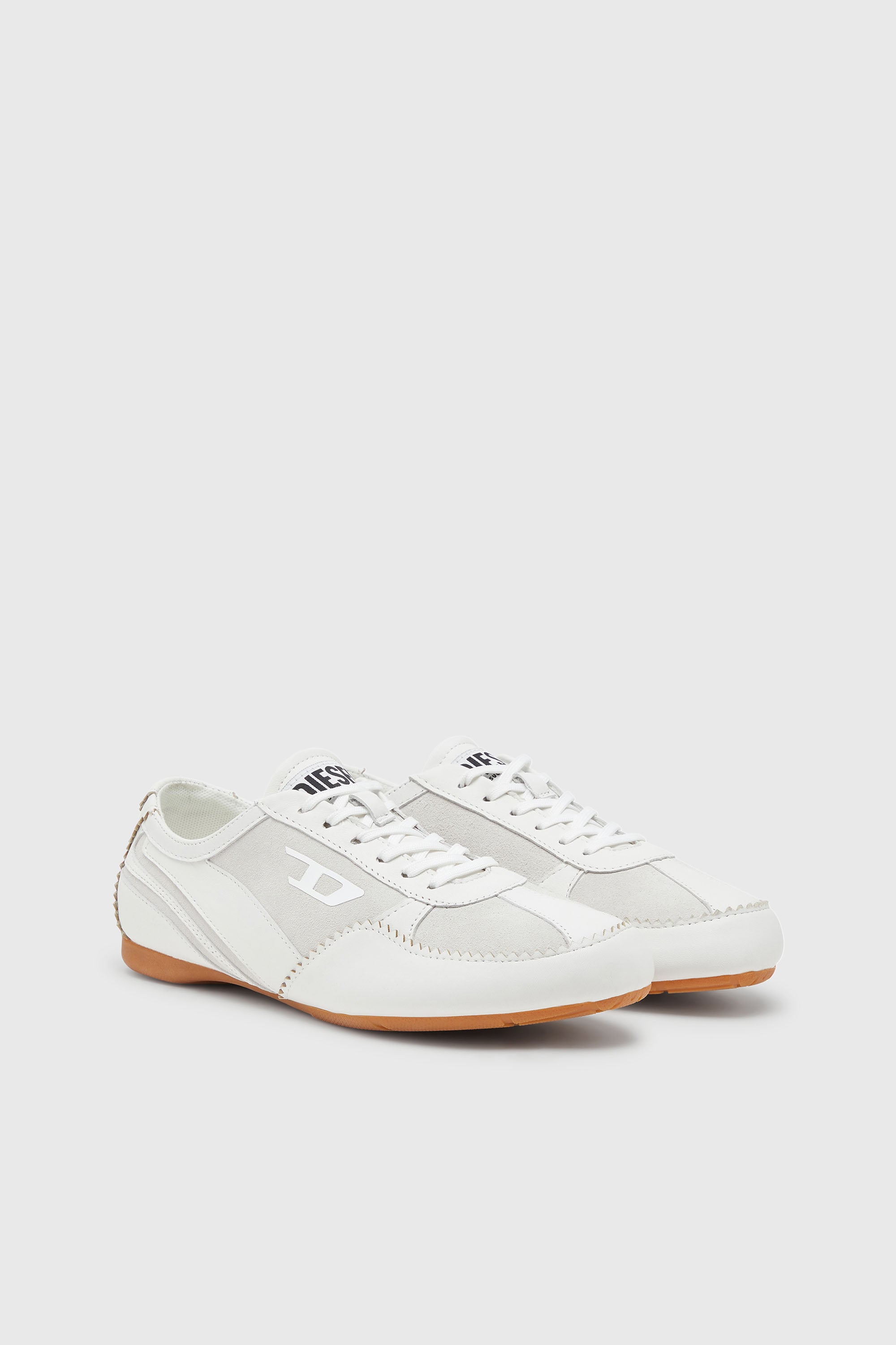 Diesel - D-MILE LOW W, Woman's D-Mile-Flat sneakers in leather and suede in White - 2