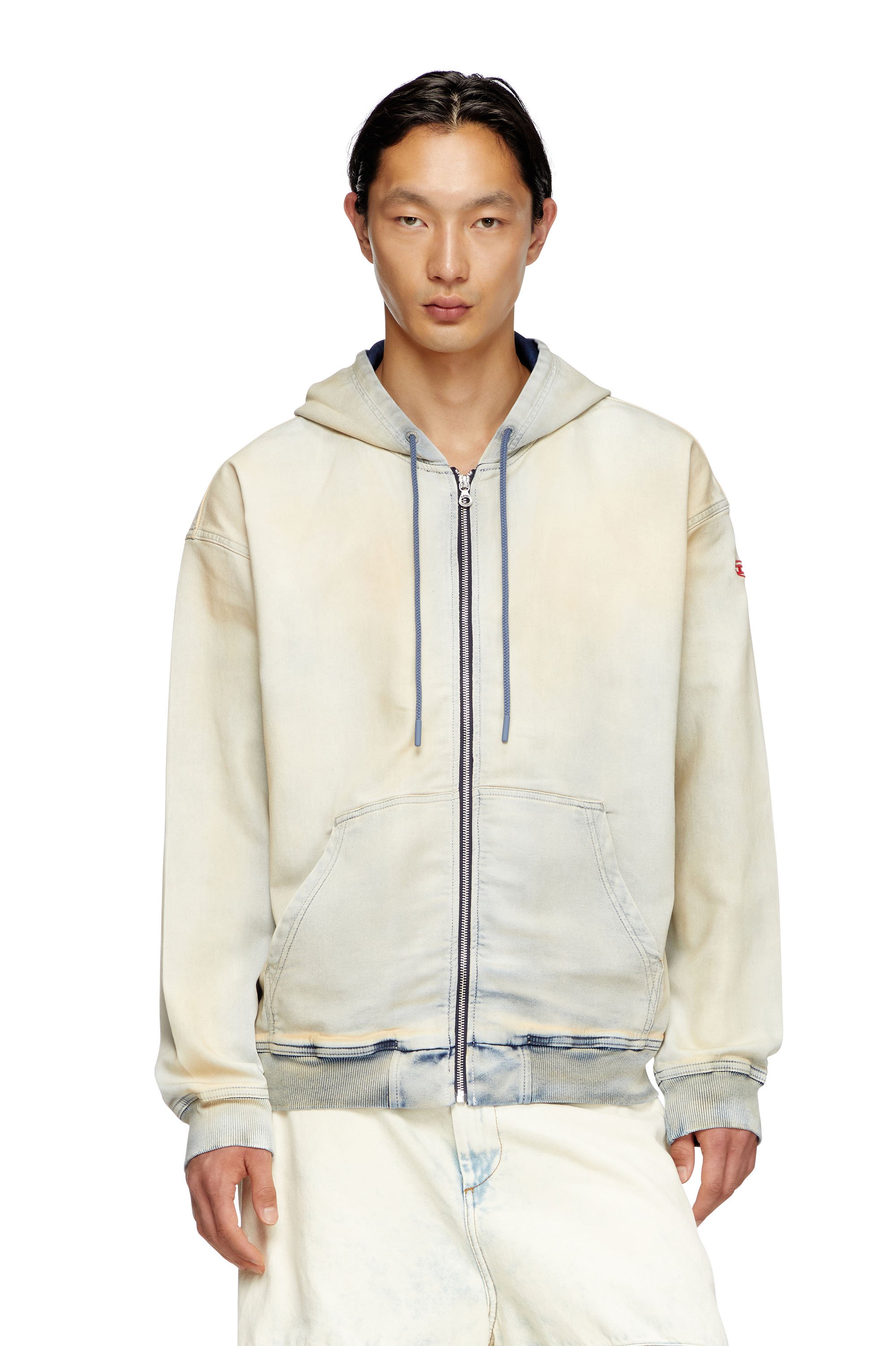 Diesel - D-GIR-S TRACK, Unisex's Zip-up hoodie in coated dusty Track Denim in Light Blue - 2