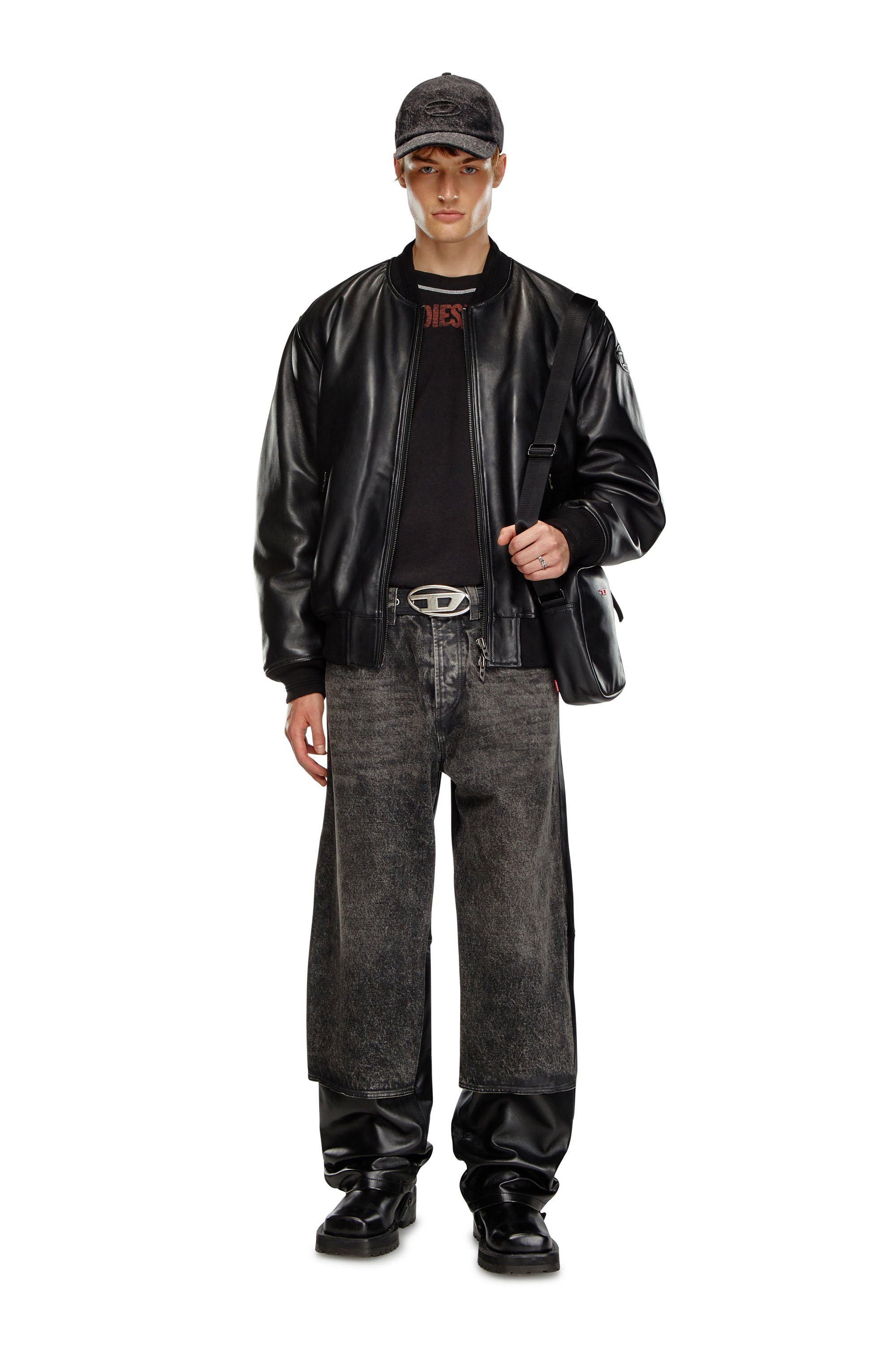 Diesel - L-KHAN, Man's Leather bomber jacket in Black - 2