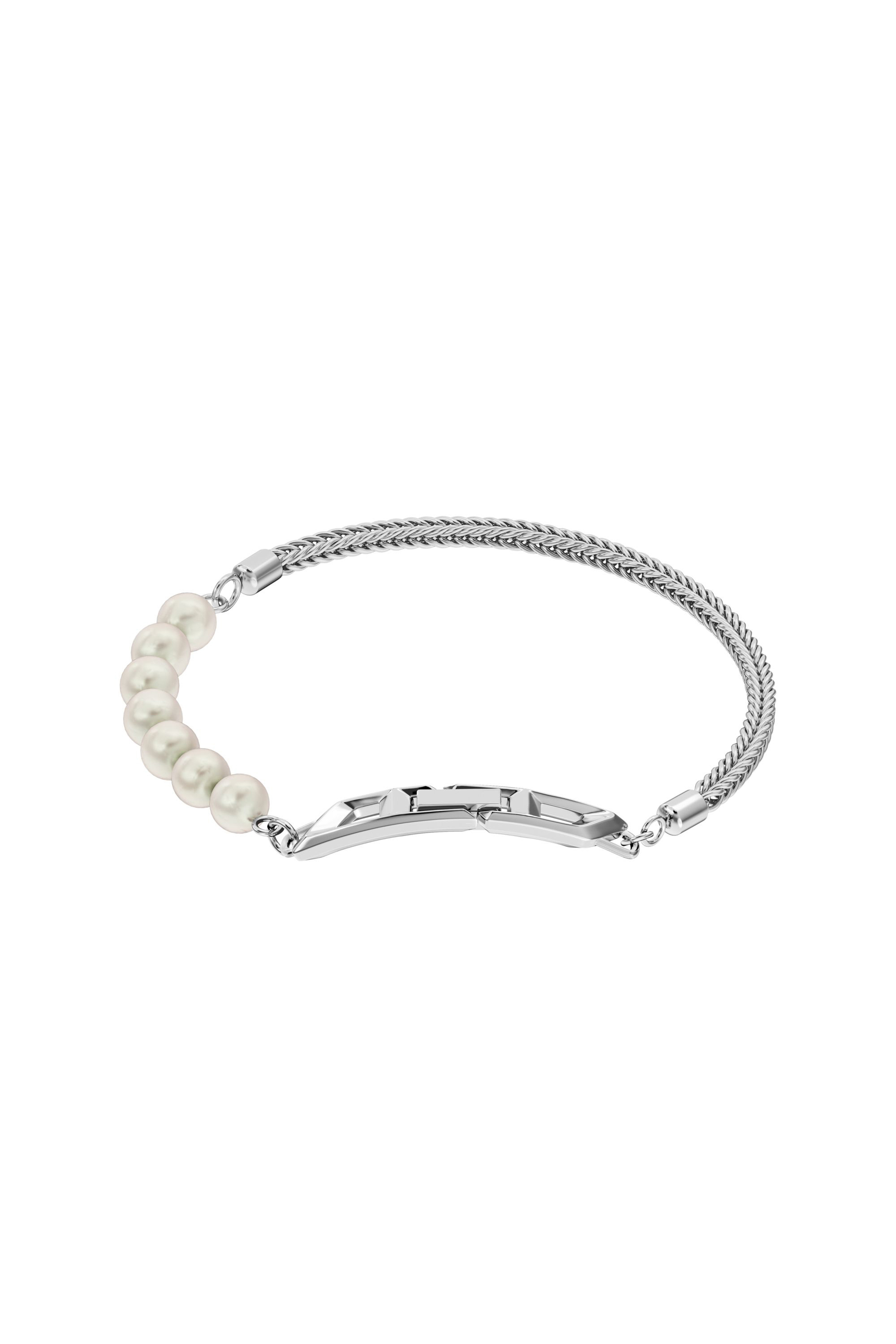 Diesel - DL1368040 STERLING SILVER JEWEL, Unisex's Sterling silver chain and pearl bracelet in Silver - 1