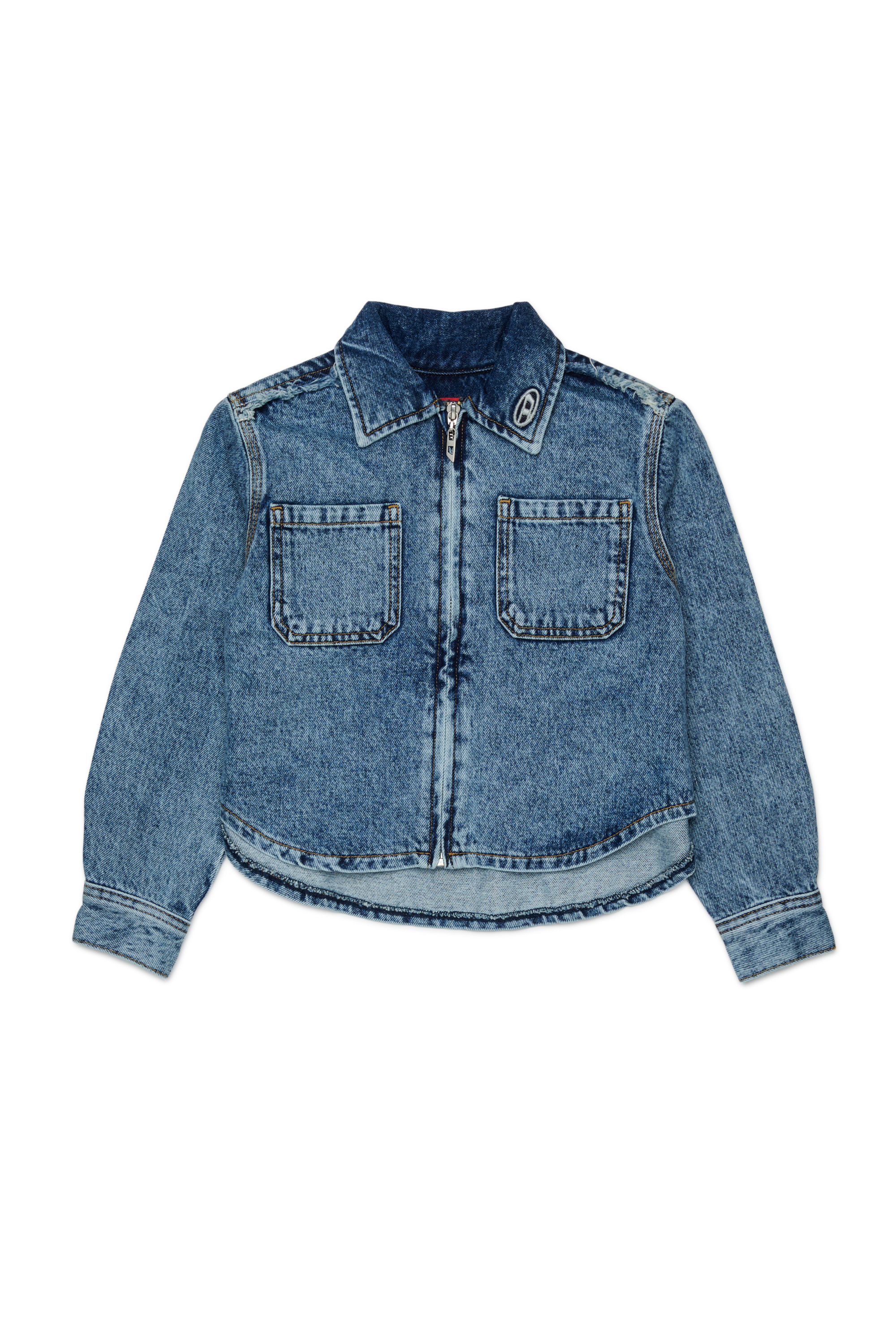 Diesel - CELKA, Woman's Zip-up denim shirt with frayed detail in Medium blue - 1