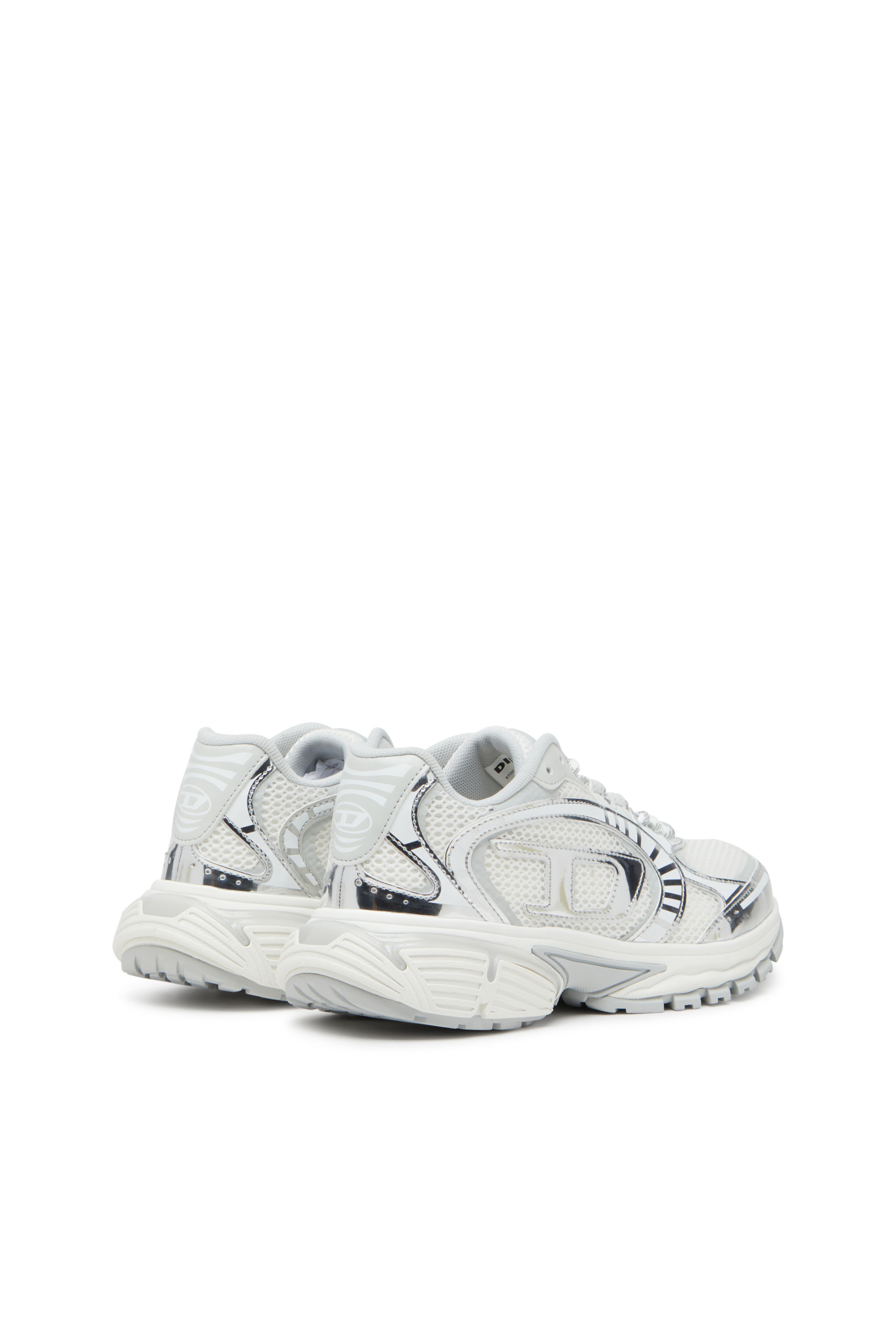 Diesel - S-PRO-V-DENSE LOW W, Woman's Metallic mesh sneakers with Oval D logo in White/Silver - 3