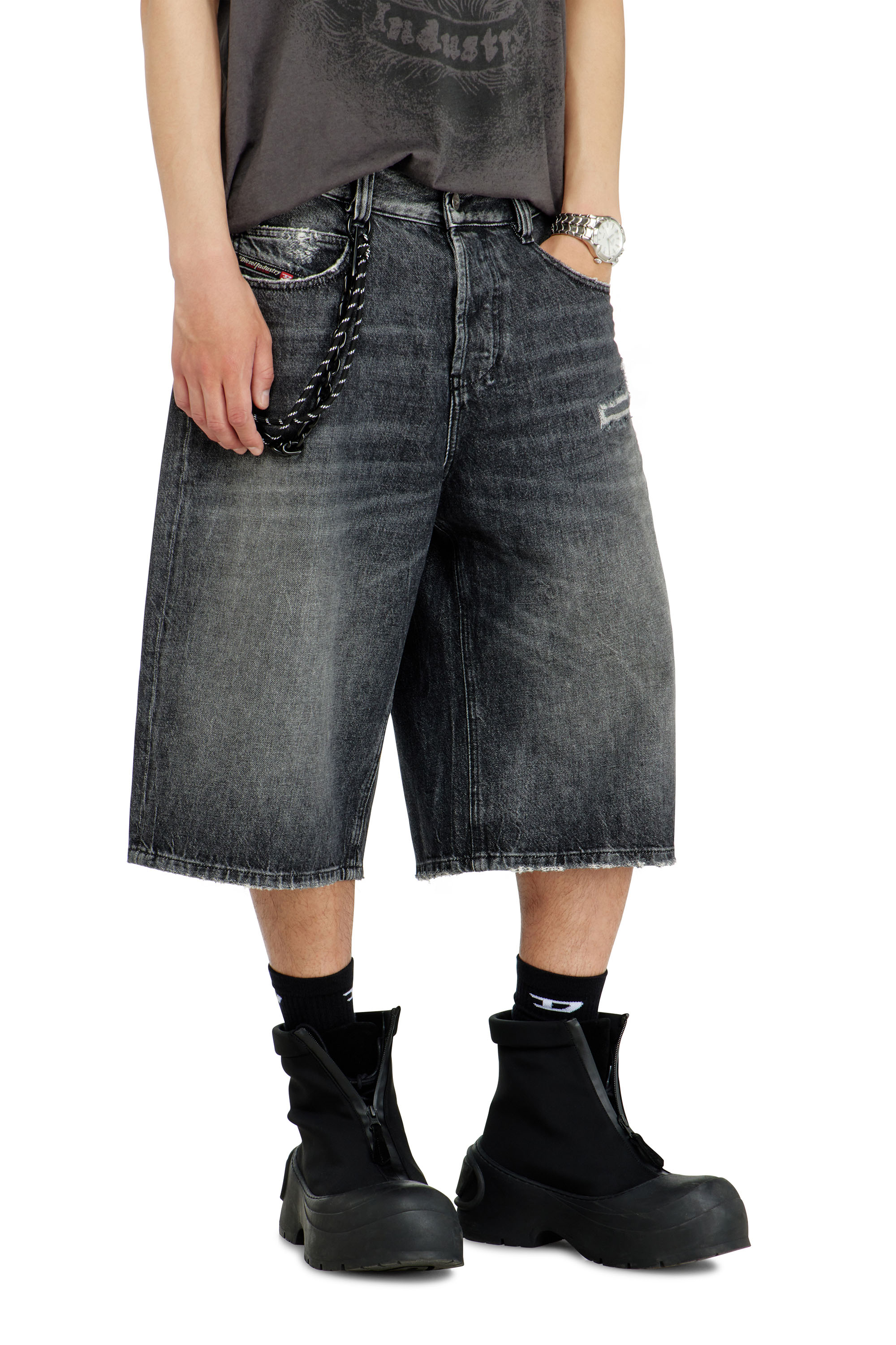 Diesel - D-ENIM-M-SHORT, Unisex's Denim relaxed shorts with abrasions in Grey - 4