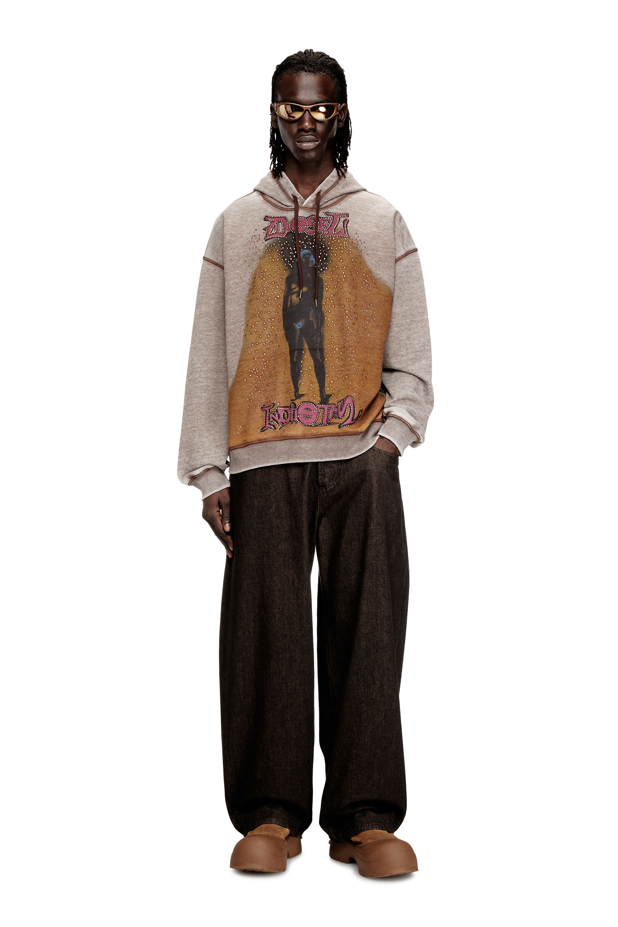 Diesel - S-BOXT-CHAN-HOOD, Man's Relaxed scuba hoodie with marble wash in Dark grey - 2