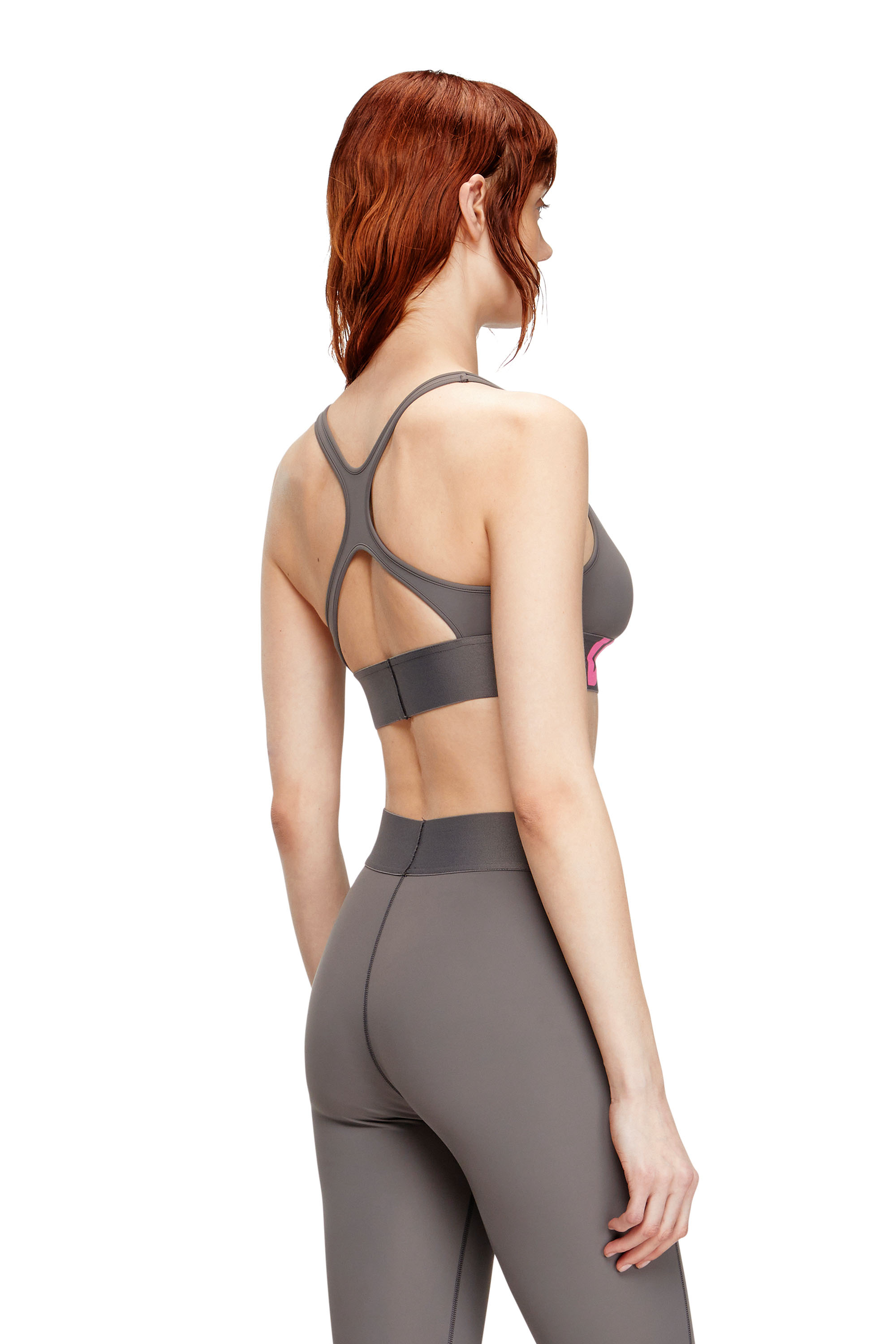 Diesel - ALLISON-D-POP, Woman's Microfibre sports bra with cut-off logo in Grey - 4