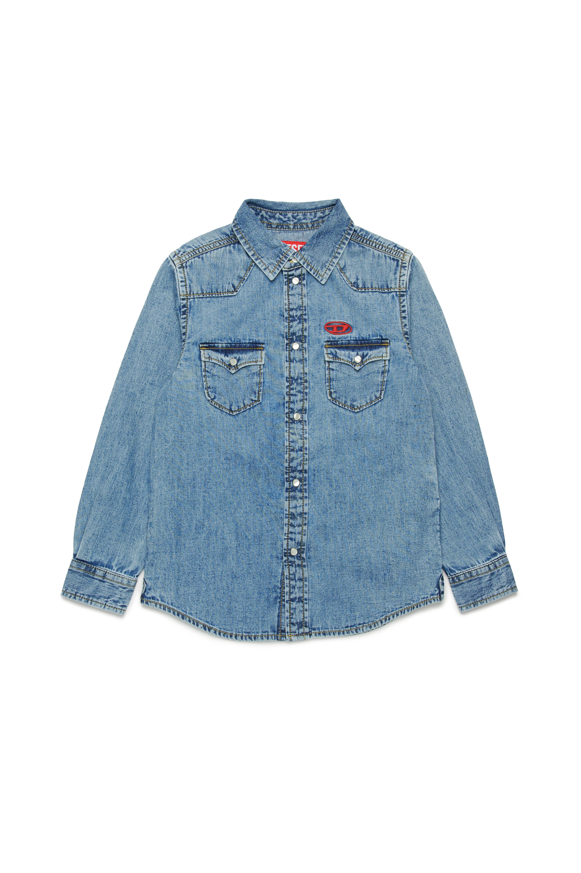 Diesel - CEKO, Man's Denim Western shirt with Oval D embroidery in Medium blue - 1