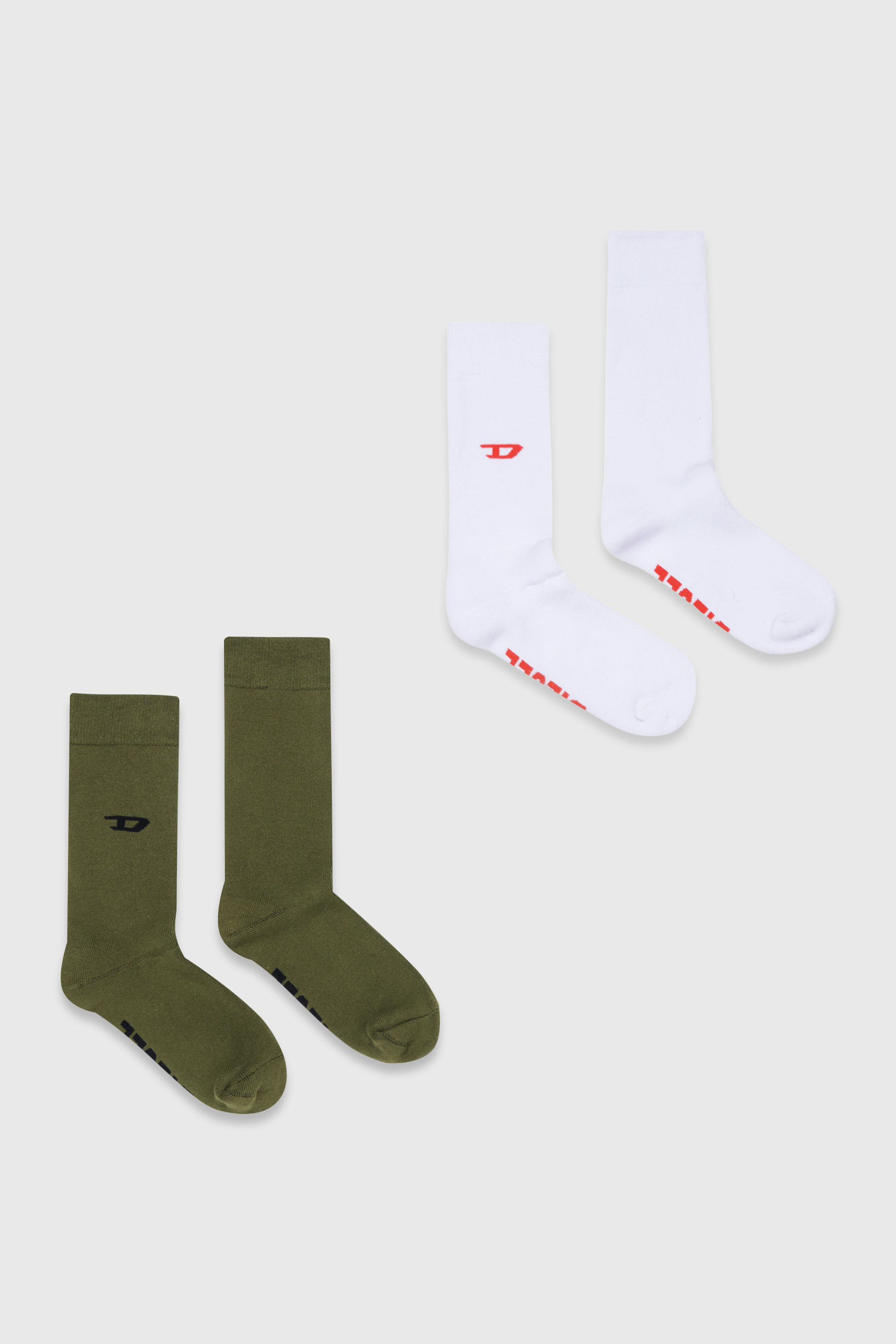 Diesel - ZSENDYBIPACK, Man's Two-pack cotton socks with logo details in White/Green - 1