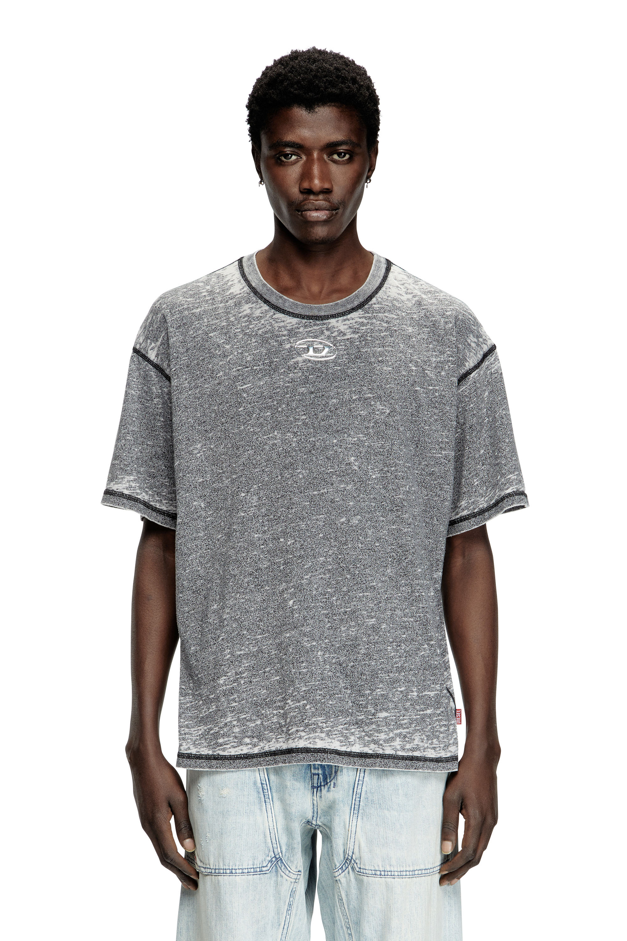 Diesel - T-BOXT-PAK, Man's Burnout T-shirt with metal-look logo in Grey - 1