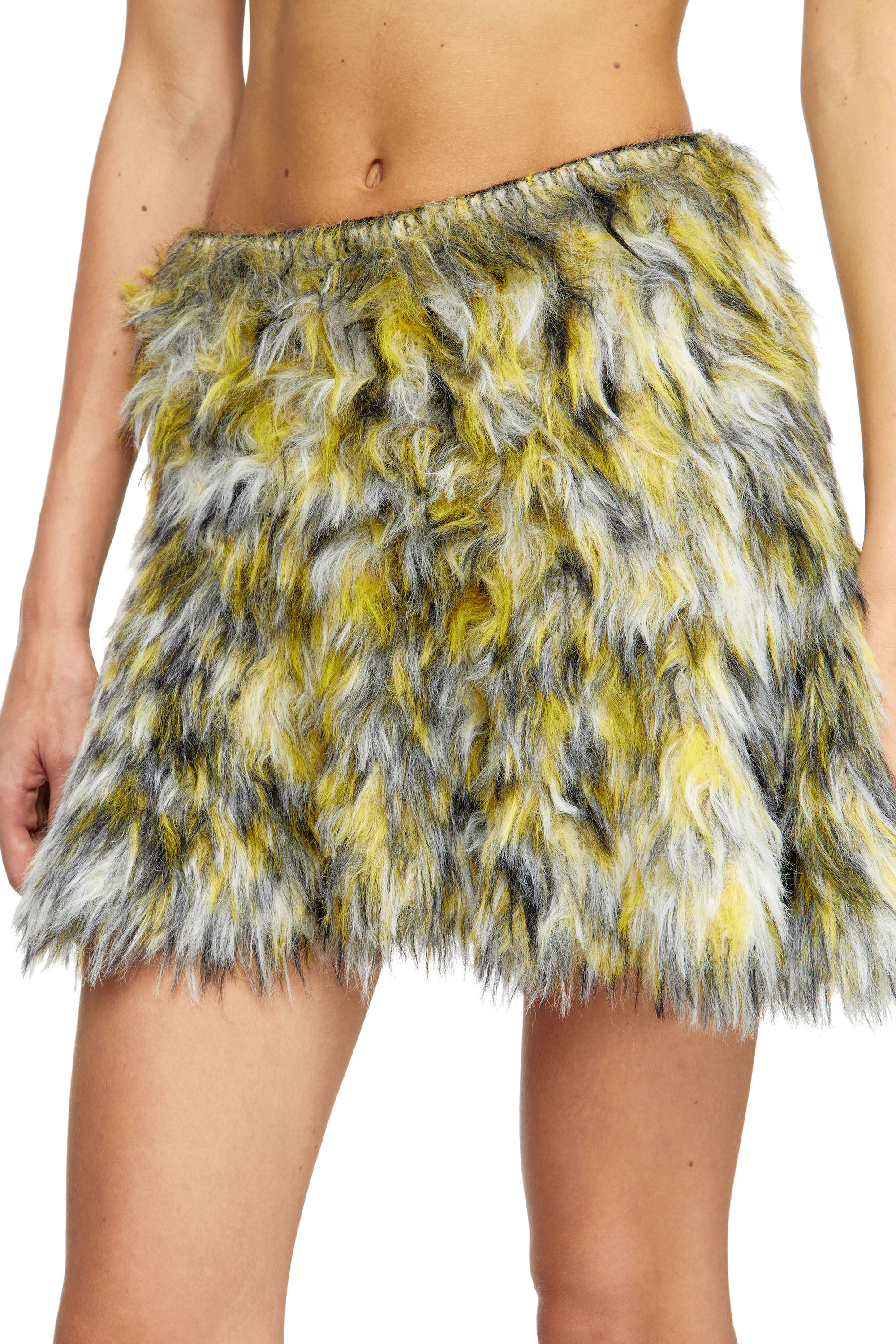 Diesel - M-ASTRELLA, Woman's Mini skirt in fluffy jacquard knit in Black/Yellow - 4