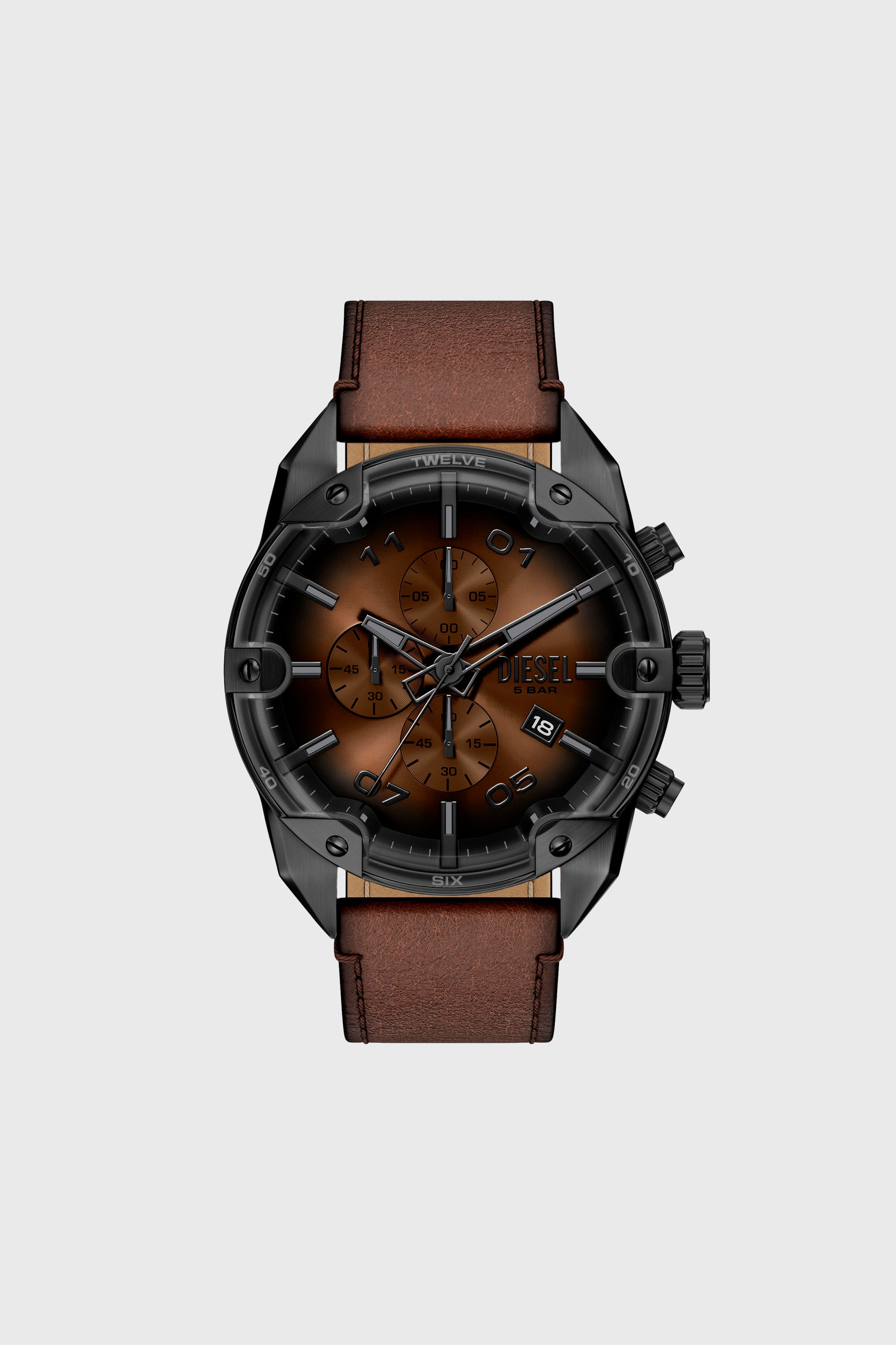 Diesel - DZ4735 WATCH, Man's Spiked brown leather watch in Brown - 1