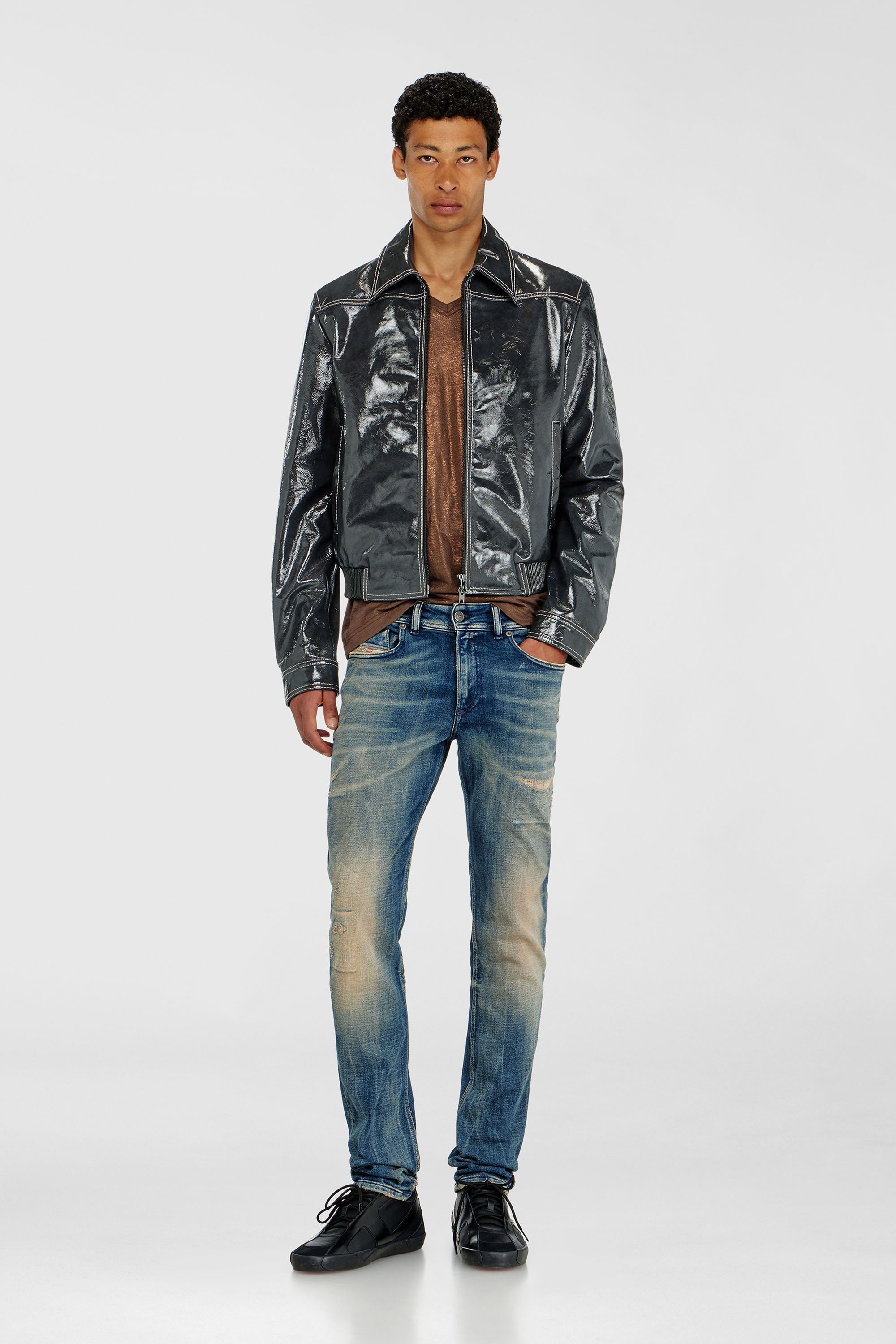 Diesel - L-ADDI, Man's Patent-leather jacket in Dark grey - 1