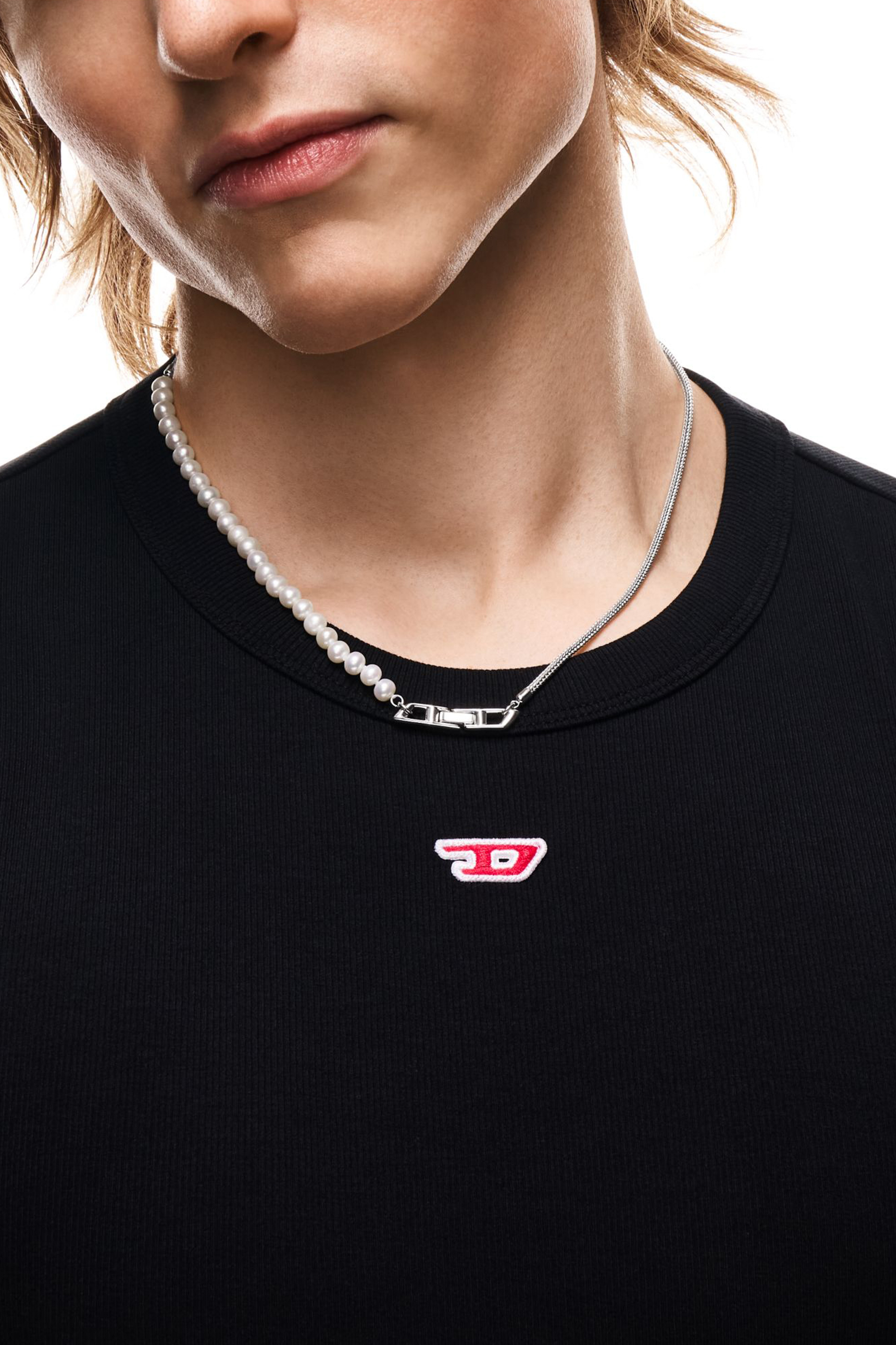 Diesel - DL1369040 STERLING SILVER JEWEL, Unisex's Sterling silver and pearl chain necklace in Silver - 3