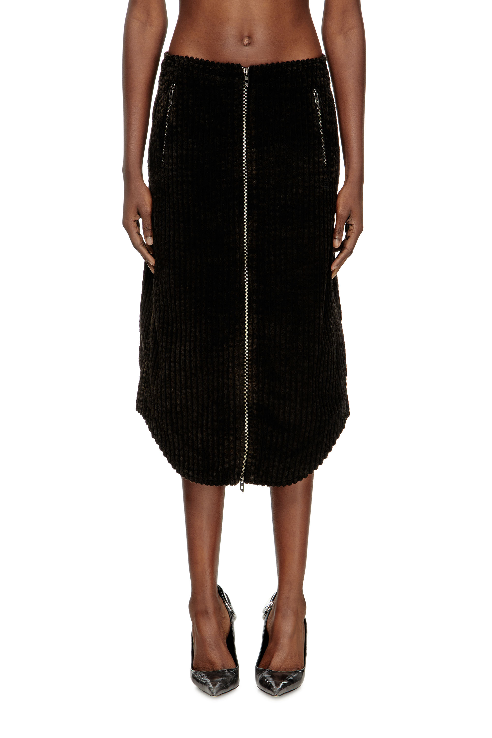 O-LLIPOP, Black Diesel - O-LLIPOP, Woman's Cotton midi skirt with zipper in Black - 3