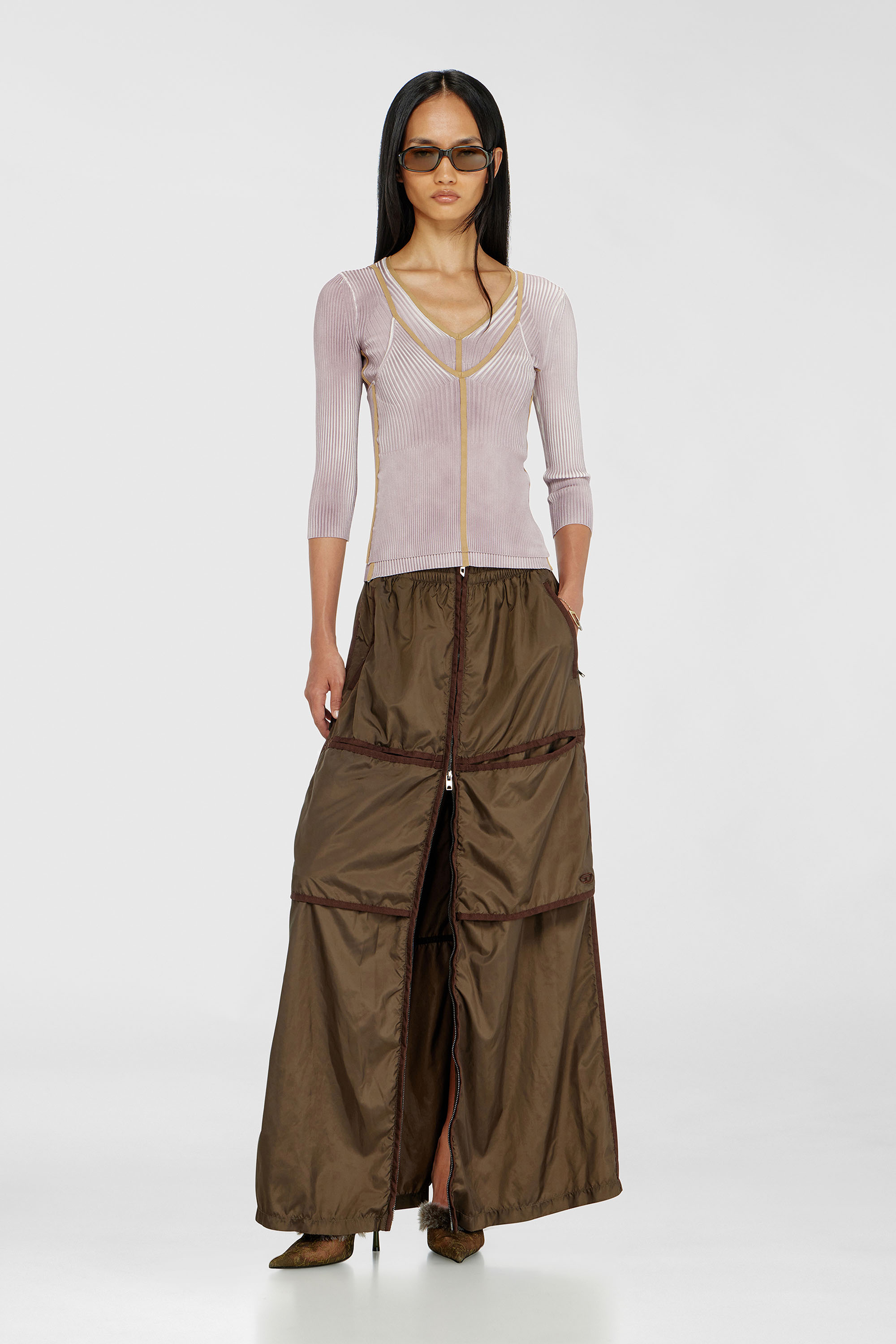 Diesel - M-SARMITE, Woman's Rib-knit cami top with contrast bands in Lilac - 1