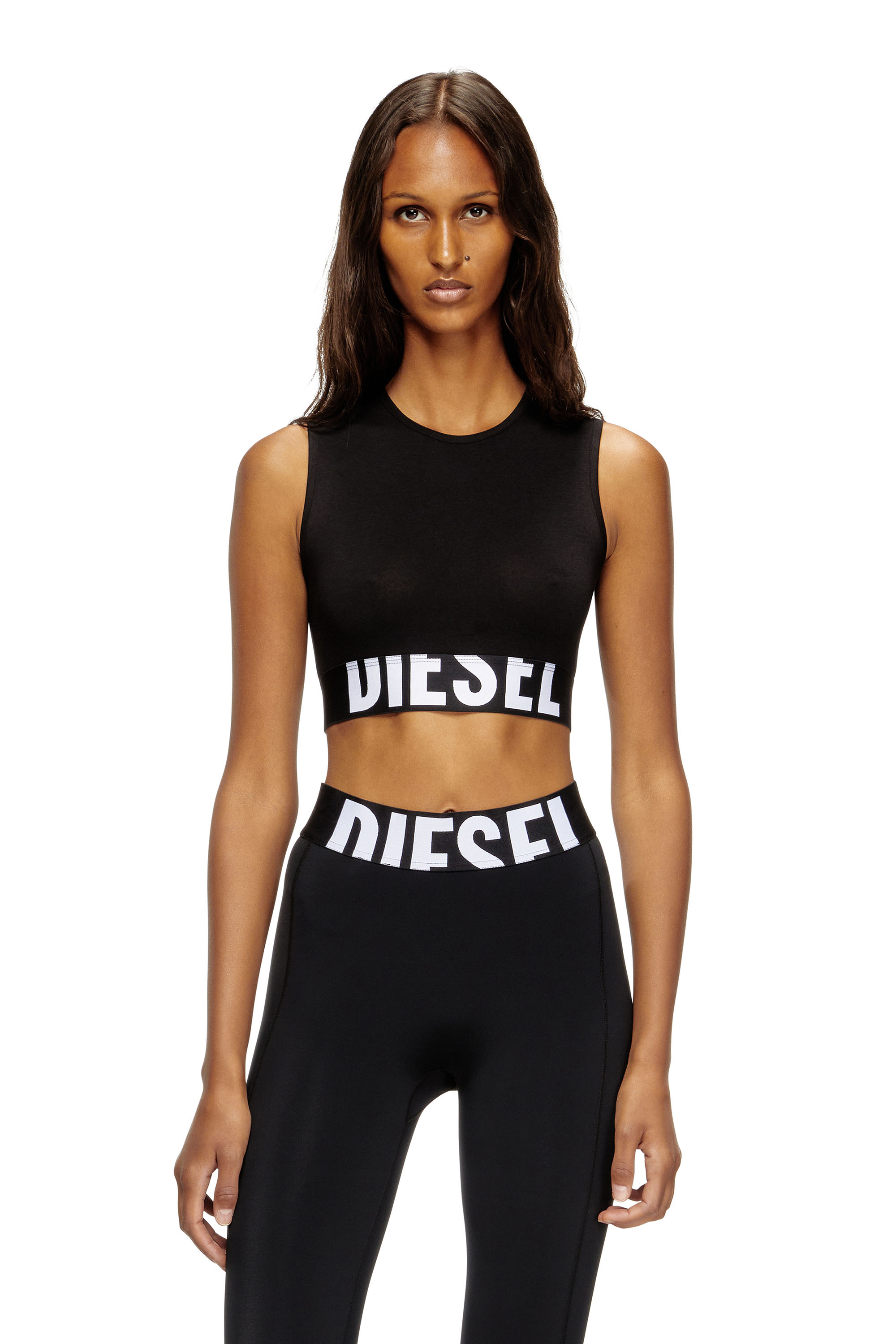 Diesel - ADA-D-POP, Woman's Cropped tank top with cut-off logo in Black - 2