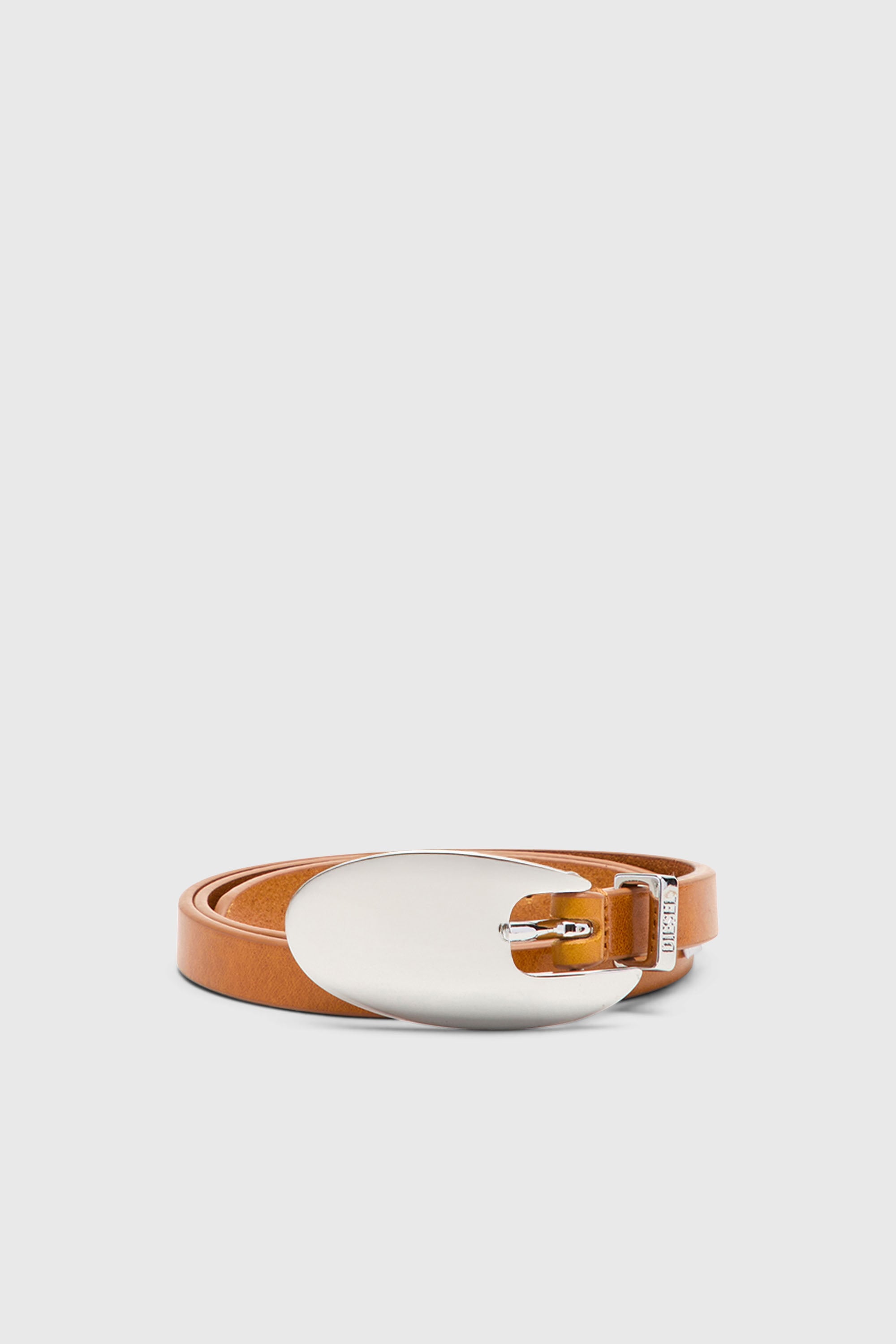 Diesel - B-ROP 15, Woman's 1.5cm slim leather belt with sculptural buckle in Light Brown - 1