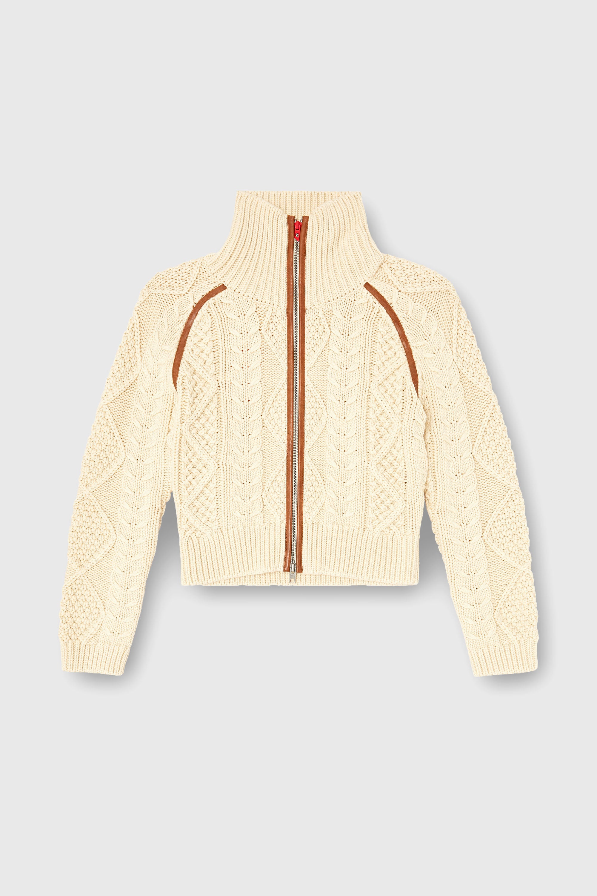 Diesel - M-INTELLE, Woman's Cable-knit cardigan with contrast bands in Beige - 1