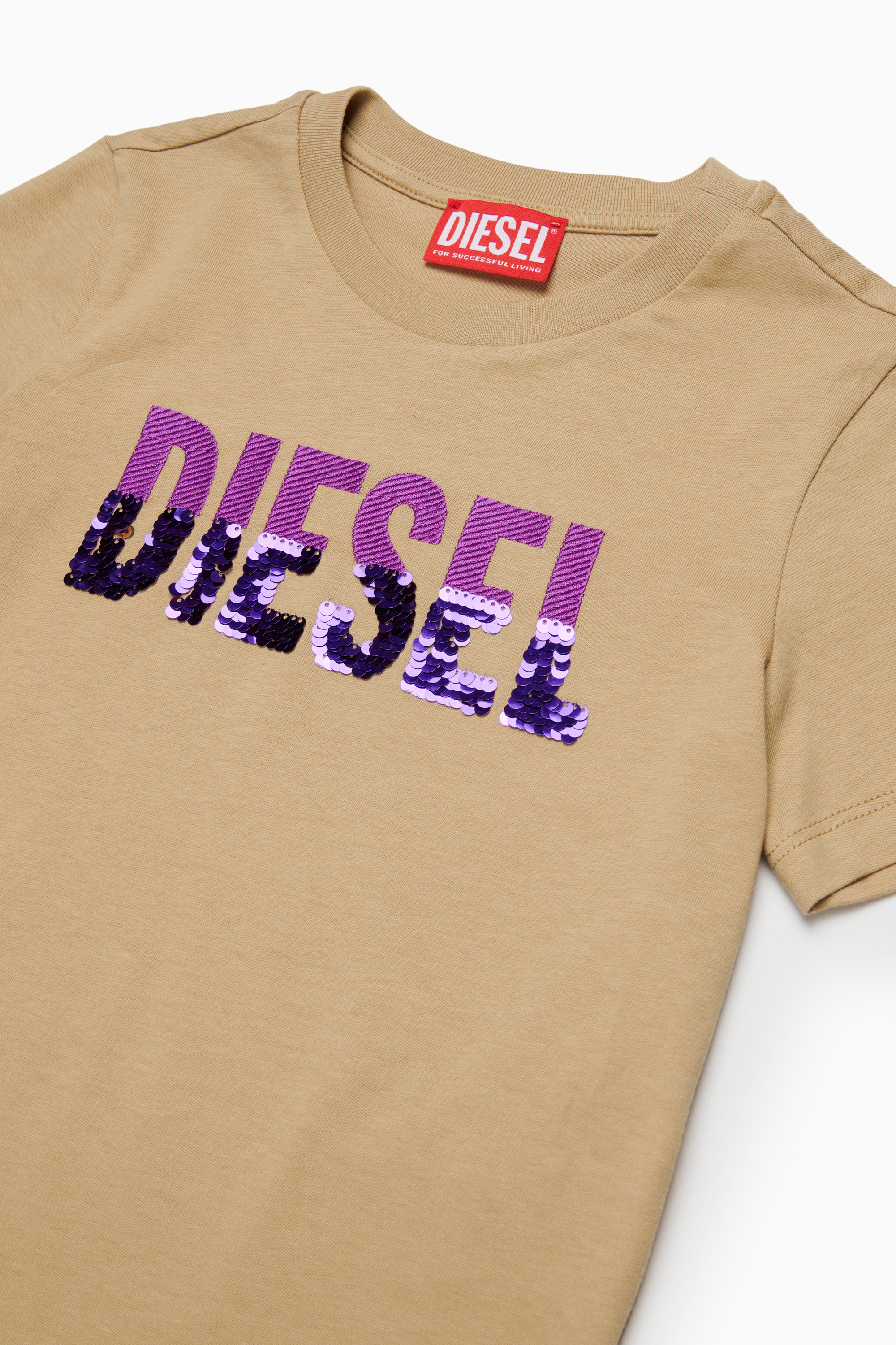 Diesel - TPALLY, Woman's Cotton T-shirt with sequin logo in Brown - 3