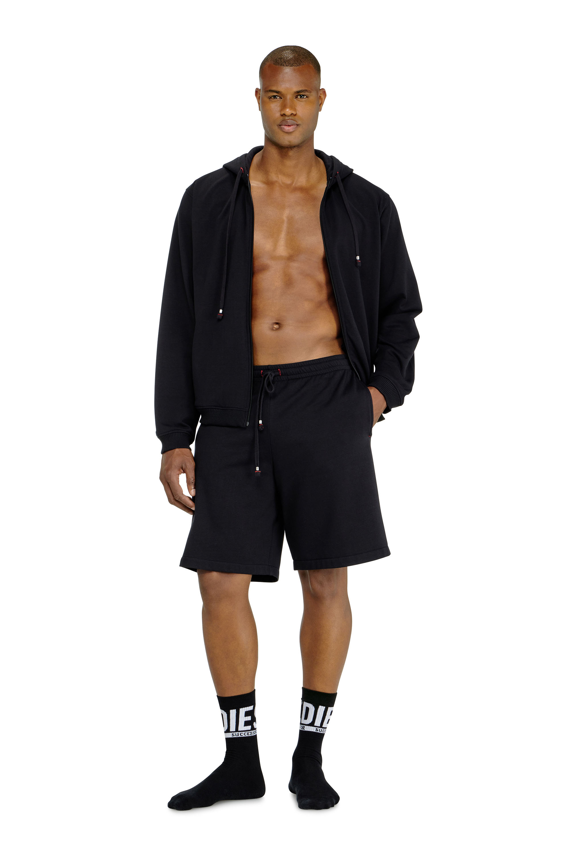 Diesel - LUCAS-D-CORE, Man's Sweat shorts in peached cotton blend in Black - 1