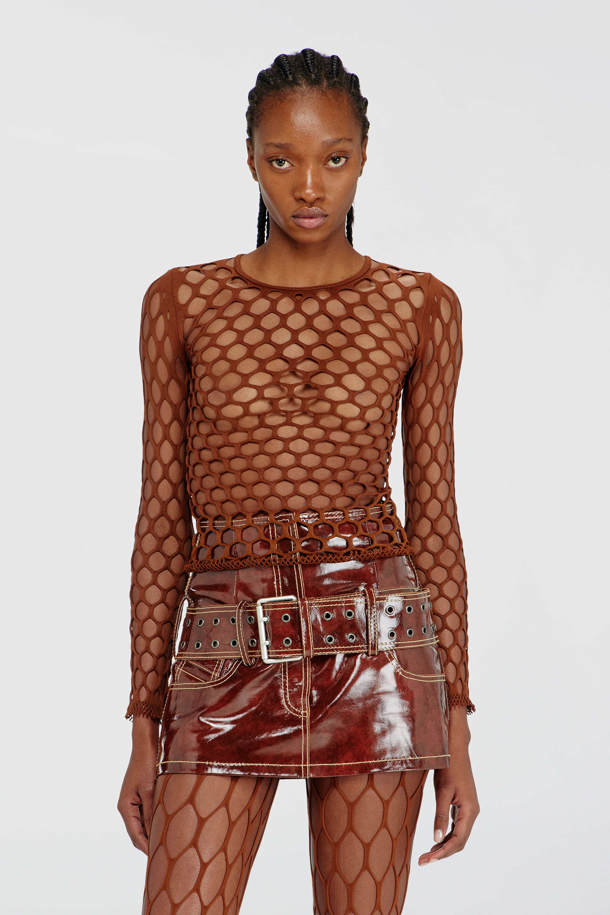 Diesel - M-ZANDA, Woman's Stretchy mesh-knit top in Brown - 3