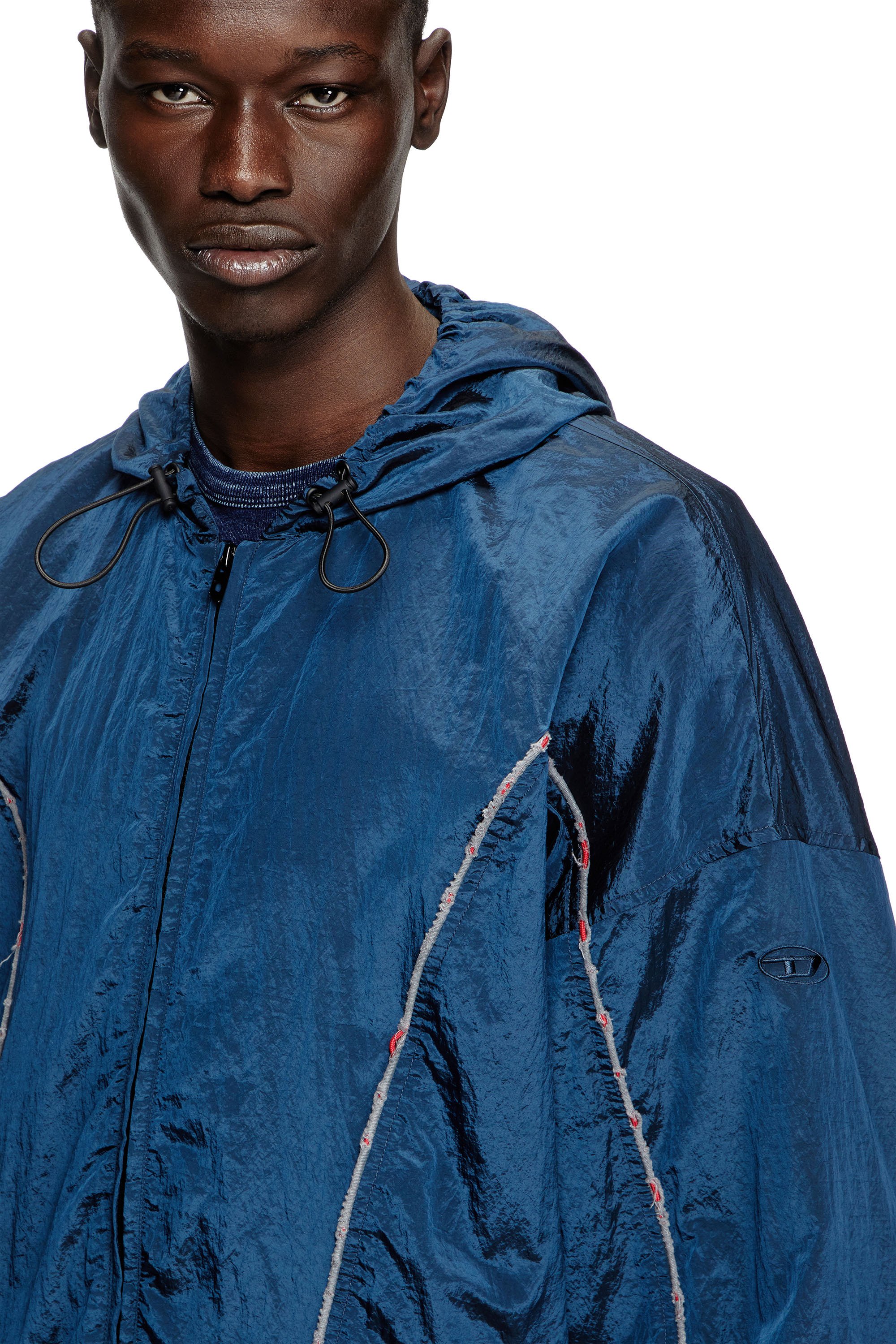 Diesel - J-ANTHEIT, Man's Windbreaker with destroyed piping in Blue - 5