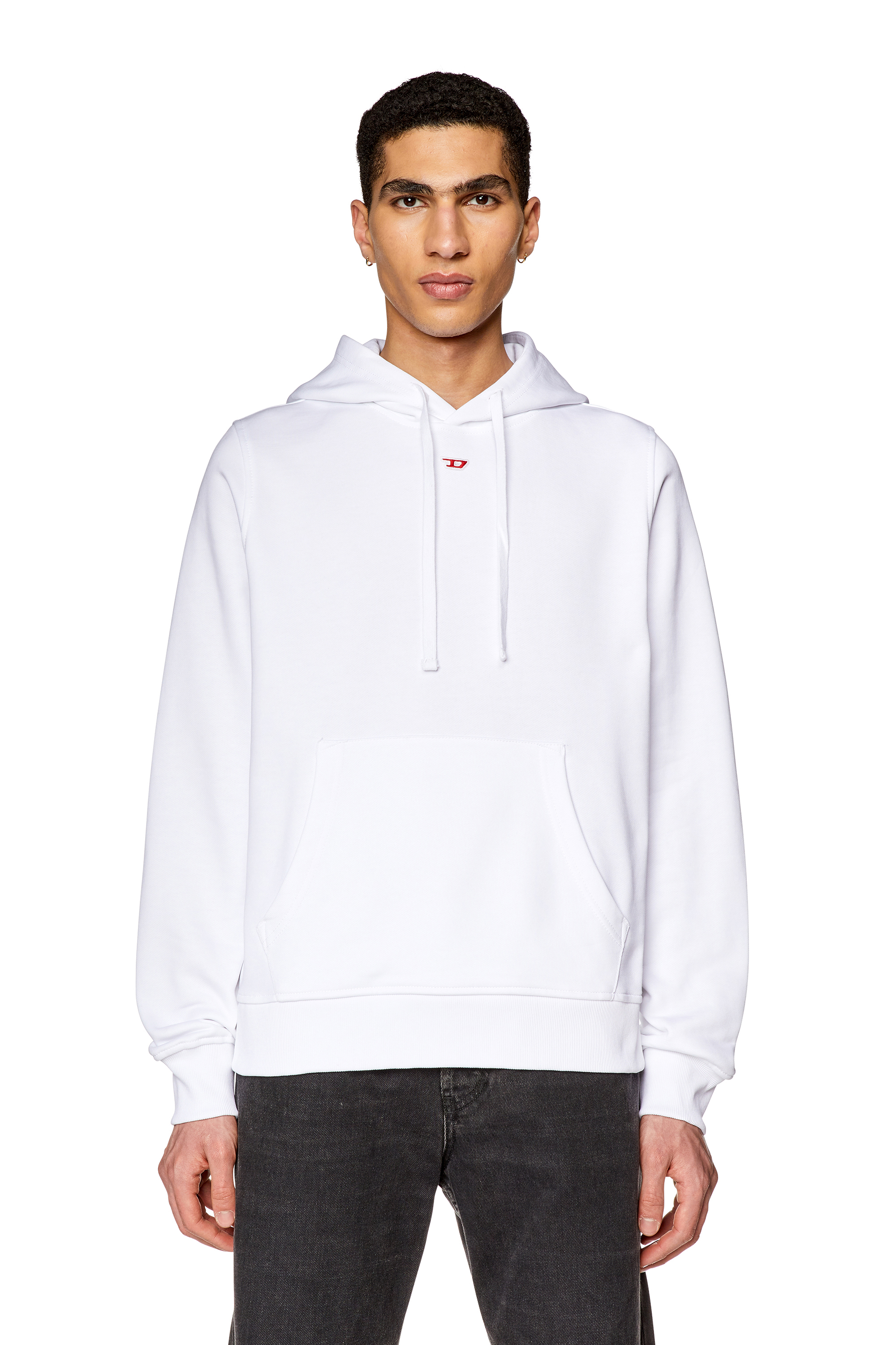 Diesel - S-GINN-HOOD-D, Man Cotton hoodie with mini D patch in White - Image 5