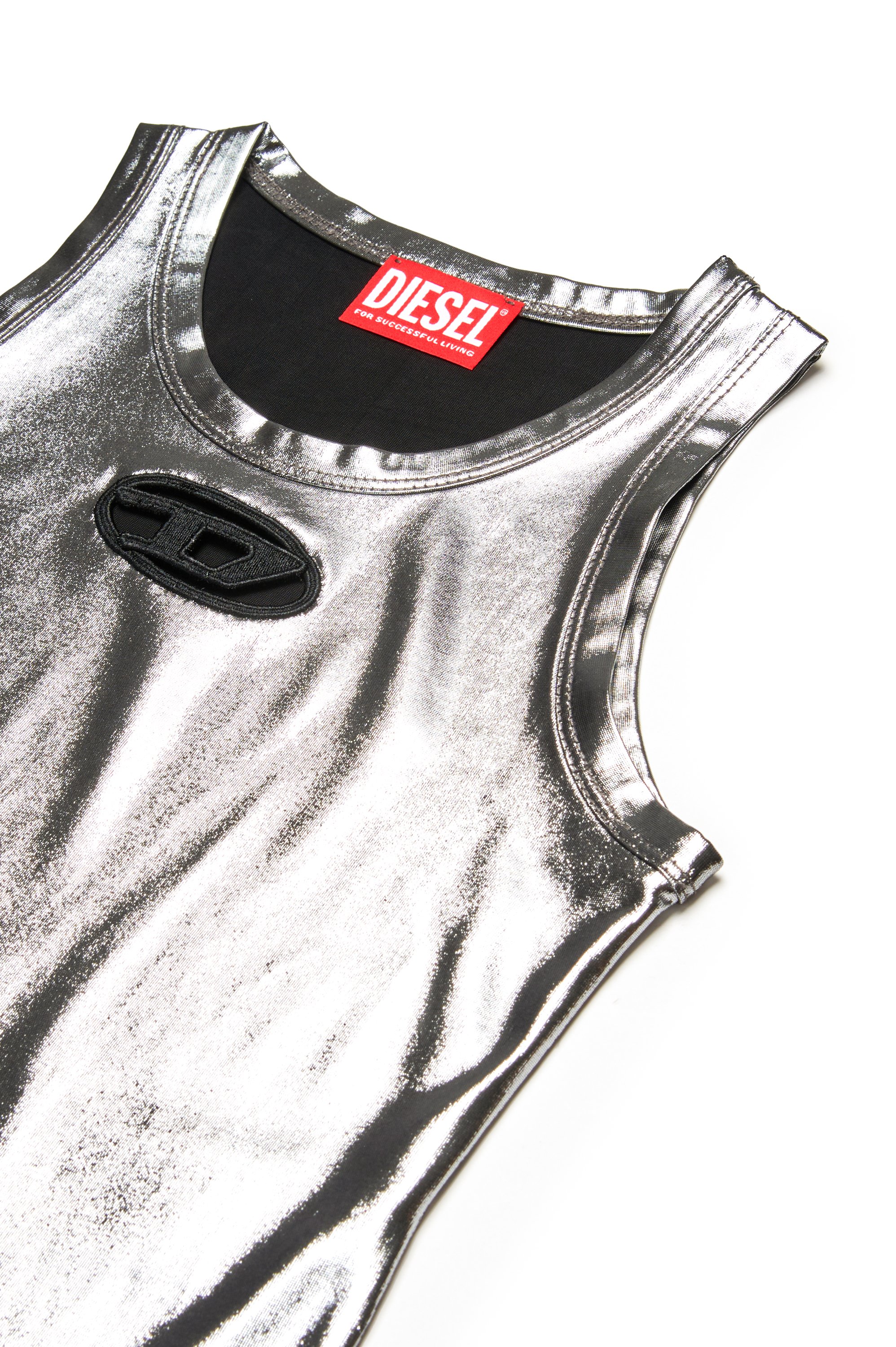 Diesel - TLYNYS, Woman's Metallic tank top with cut-out logo in Silver/Black - 3