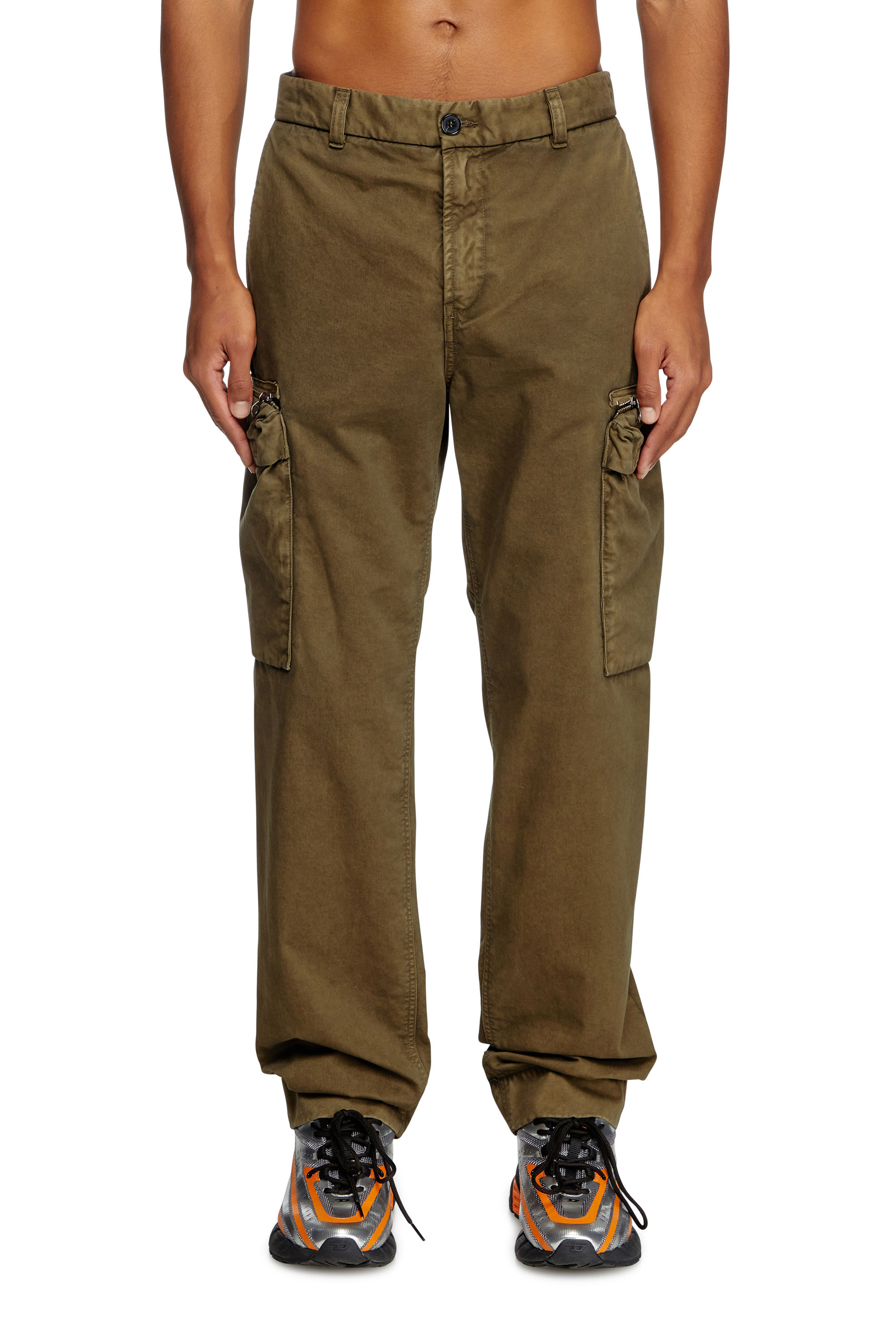 Diesel - P-YE, Man's Pants in faded peachskin twill in Military Green - 1