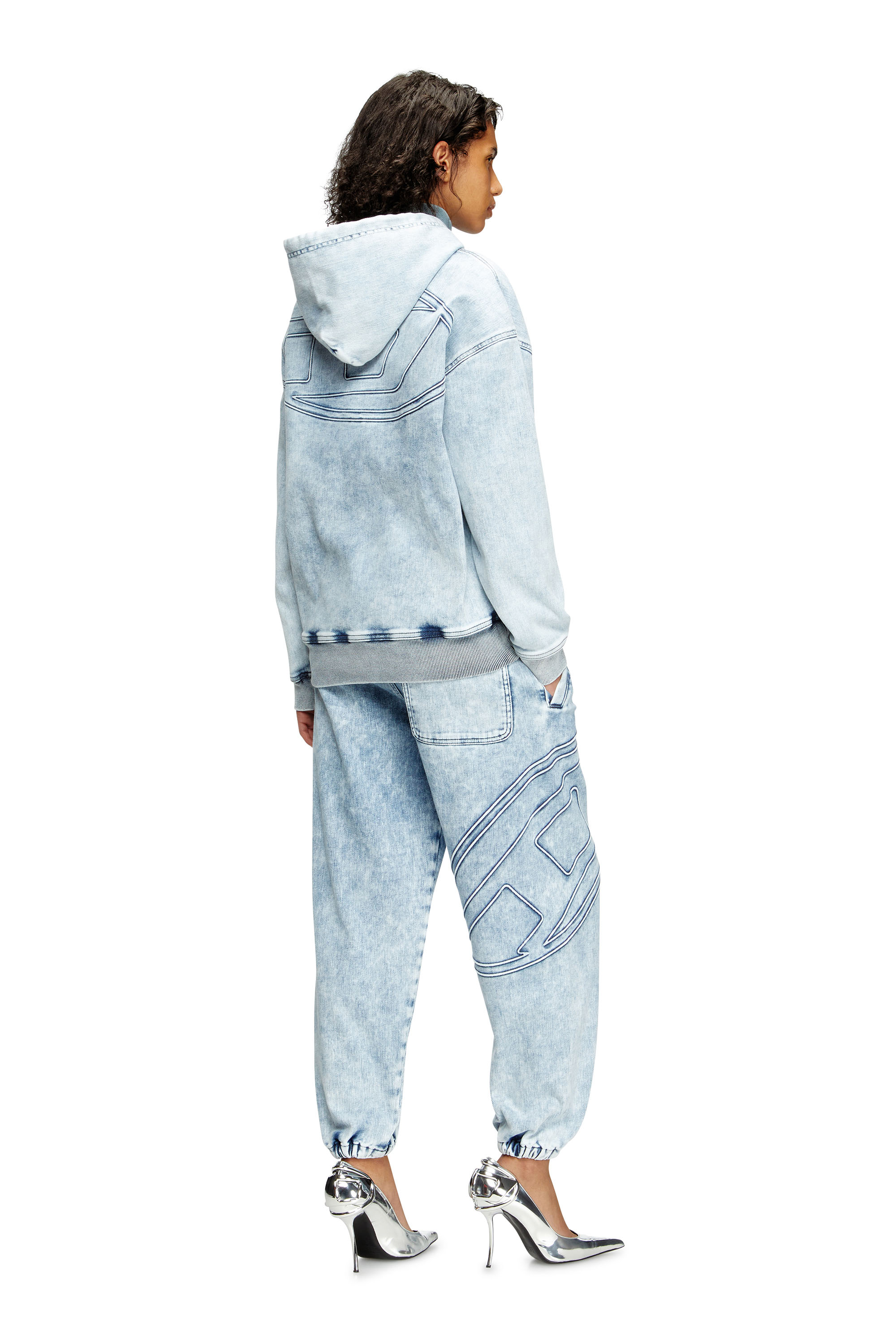 Diesel - D-REBBIT-S-TRACK, Unisex's Hoodie in marbled denim in Light Blue - 7