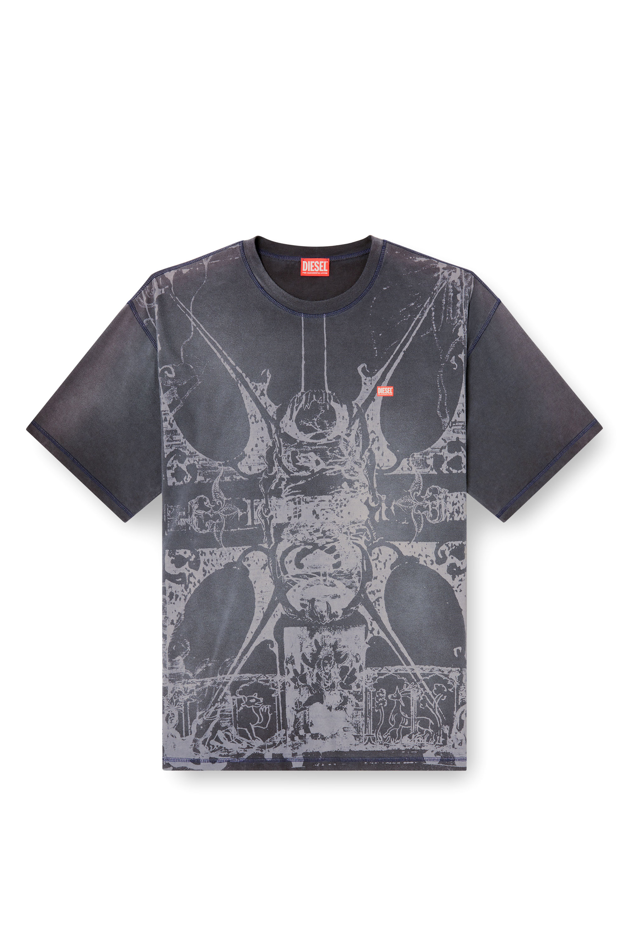 Diesel - T-BOXT-T13, Man's T-shirt with tonal medieval print in Black - 3