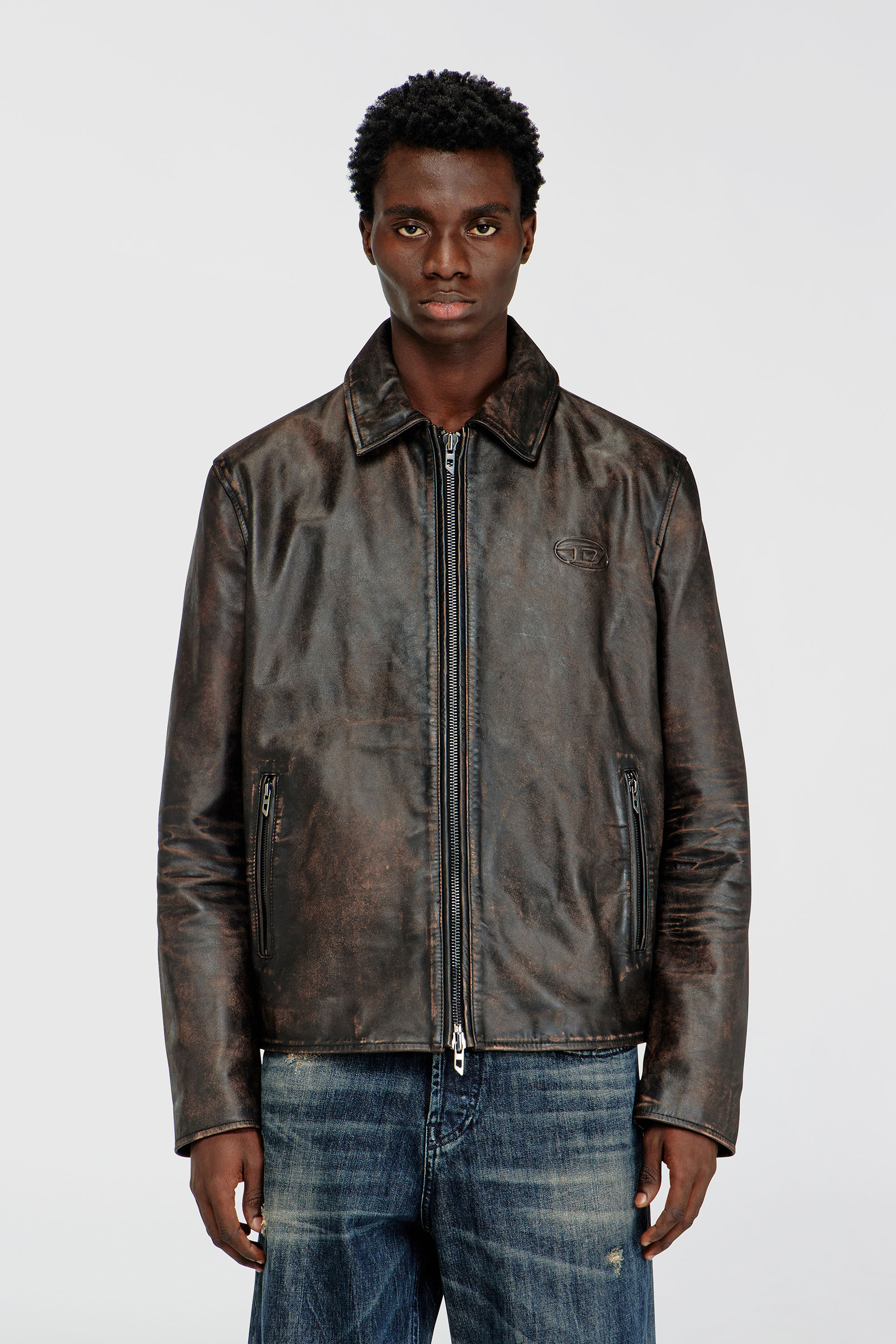 Diesel - L-AMAR-WRD, Man's Coach jacket in treated leather in Brown - 3