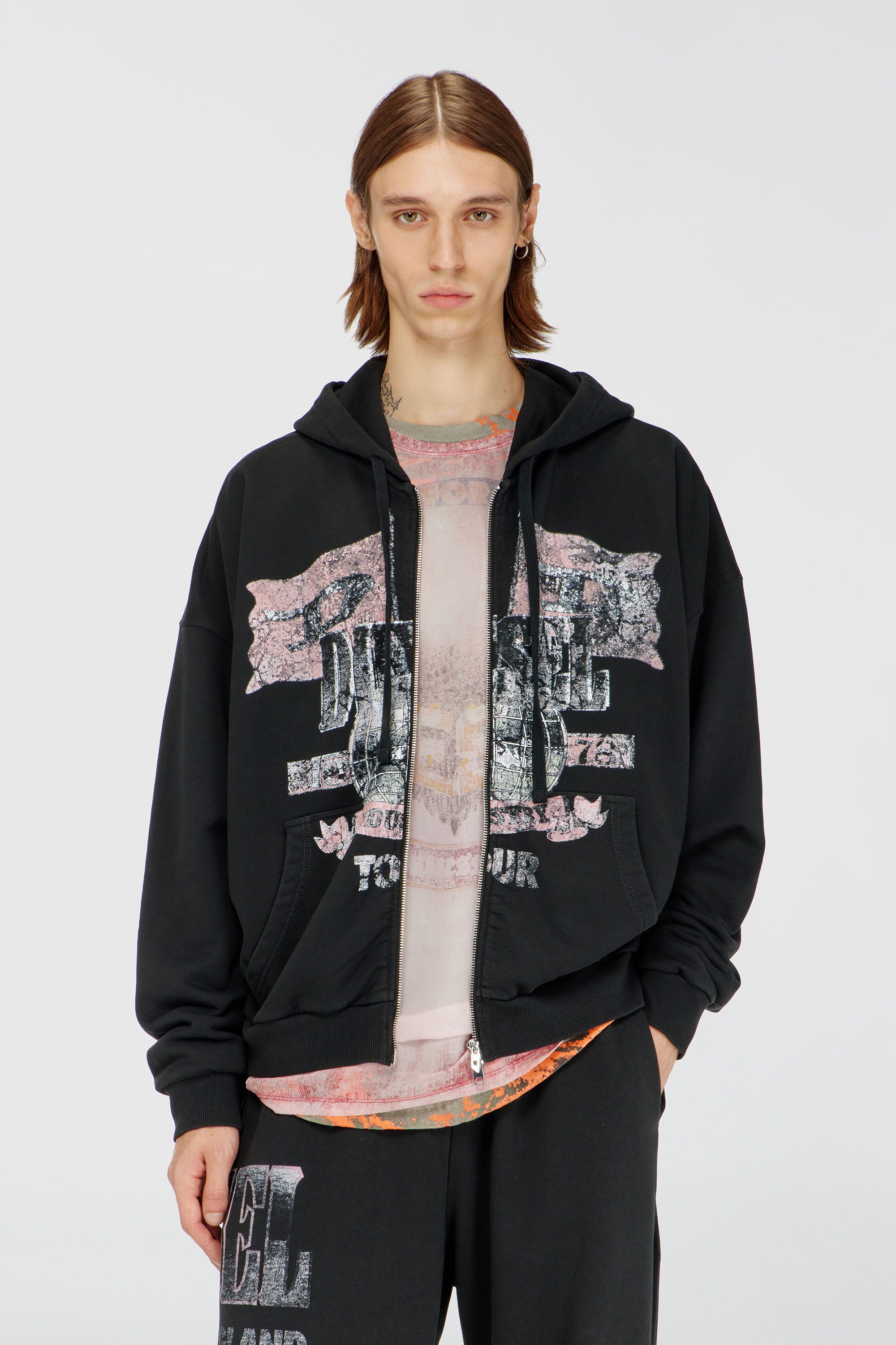 Diesel - S-WILL-ZIP, Man's Zip-up hoodie with concert graphics in null - 3