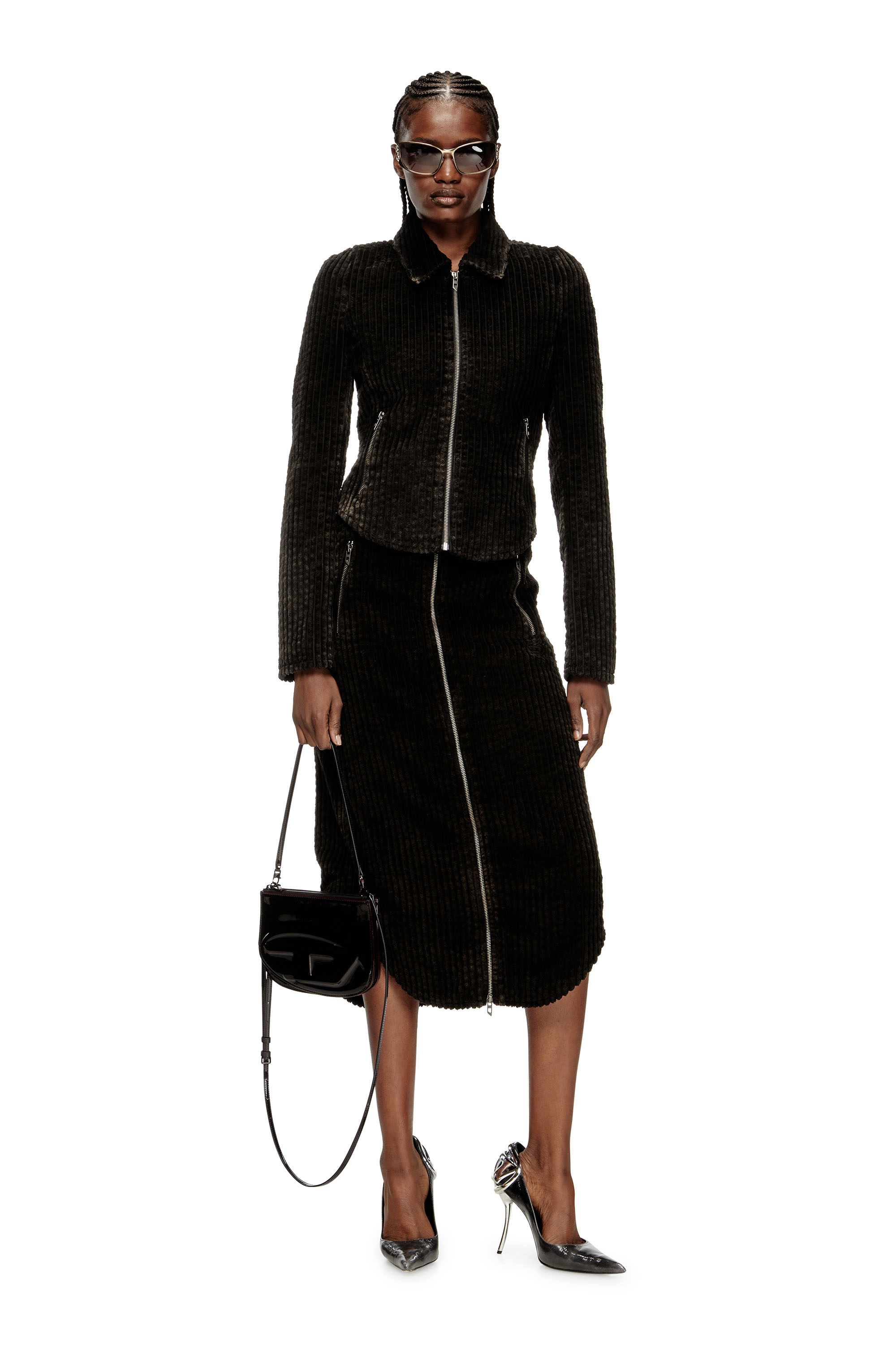 O-LLIPOP, Black Diesel - O-LLIPOP, Woman's Cotton midi skirt with zipper in Black - 1