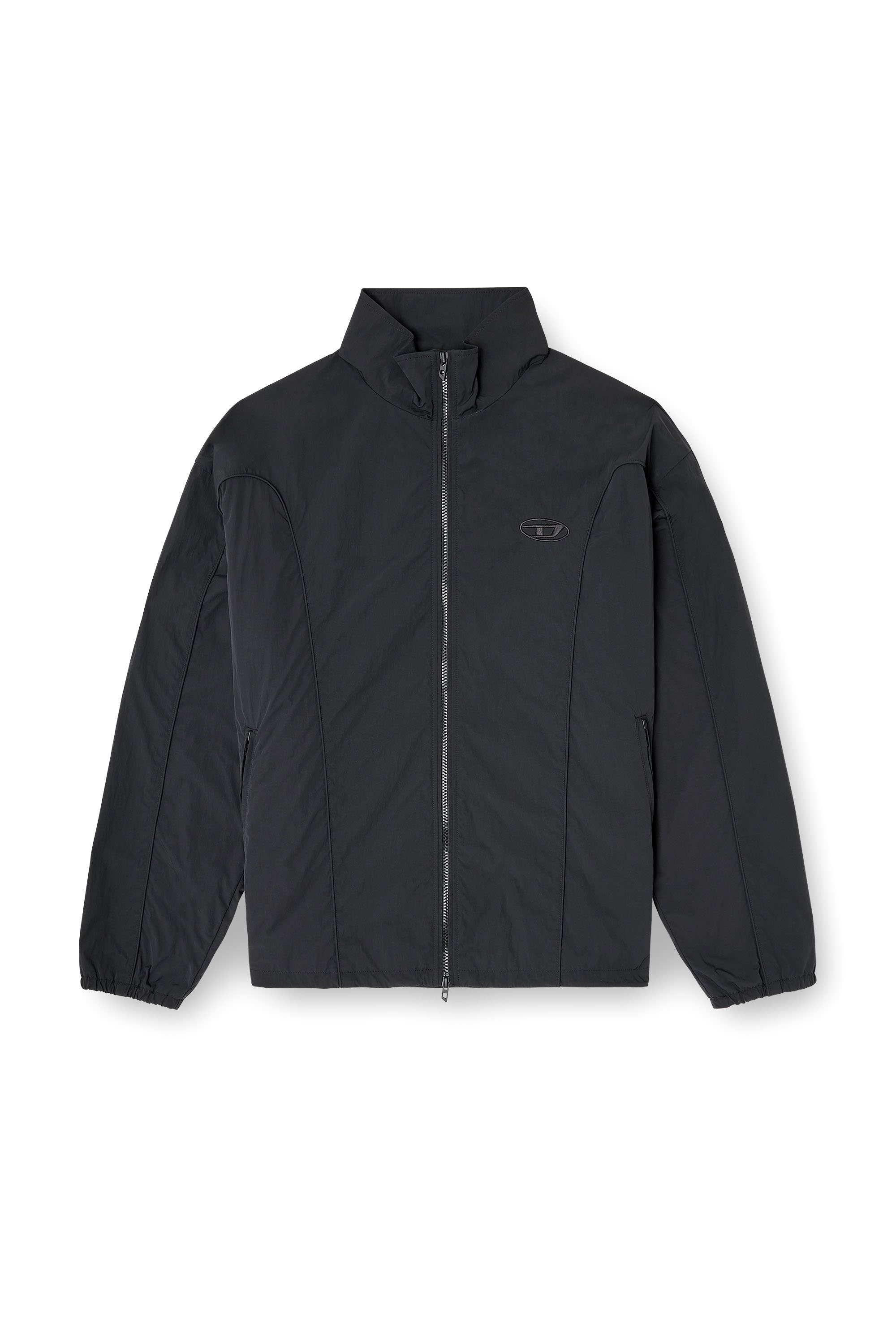 Diesel - J-FIVE-WRD-AKAD, Man's Crinkled-nylon jacket with piping in Black - 3