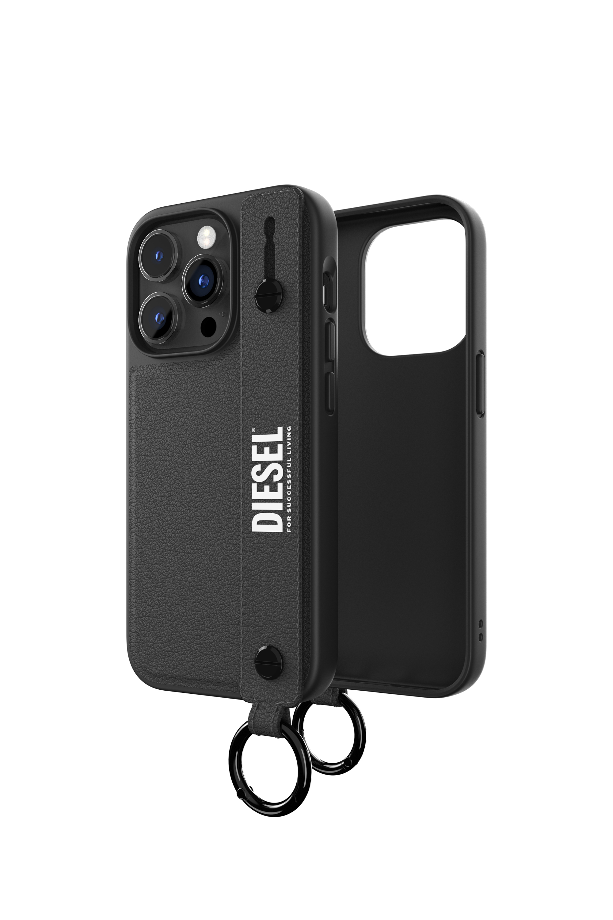 Diesel - 50284 MOULDED CASE, Unisex's Leather handstrap case for iPhone 14 Pro in Black - 1