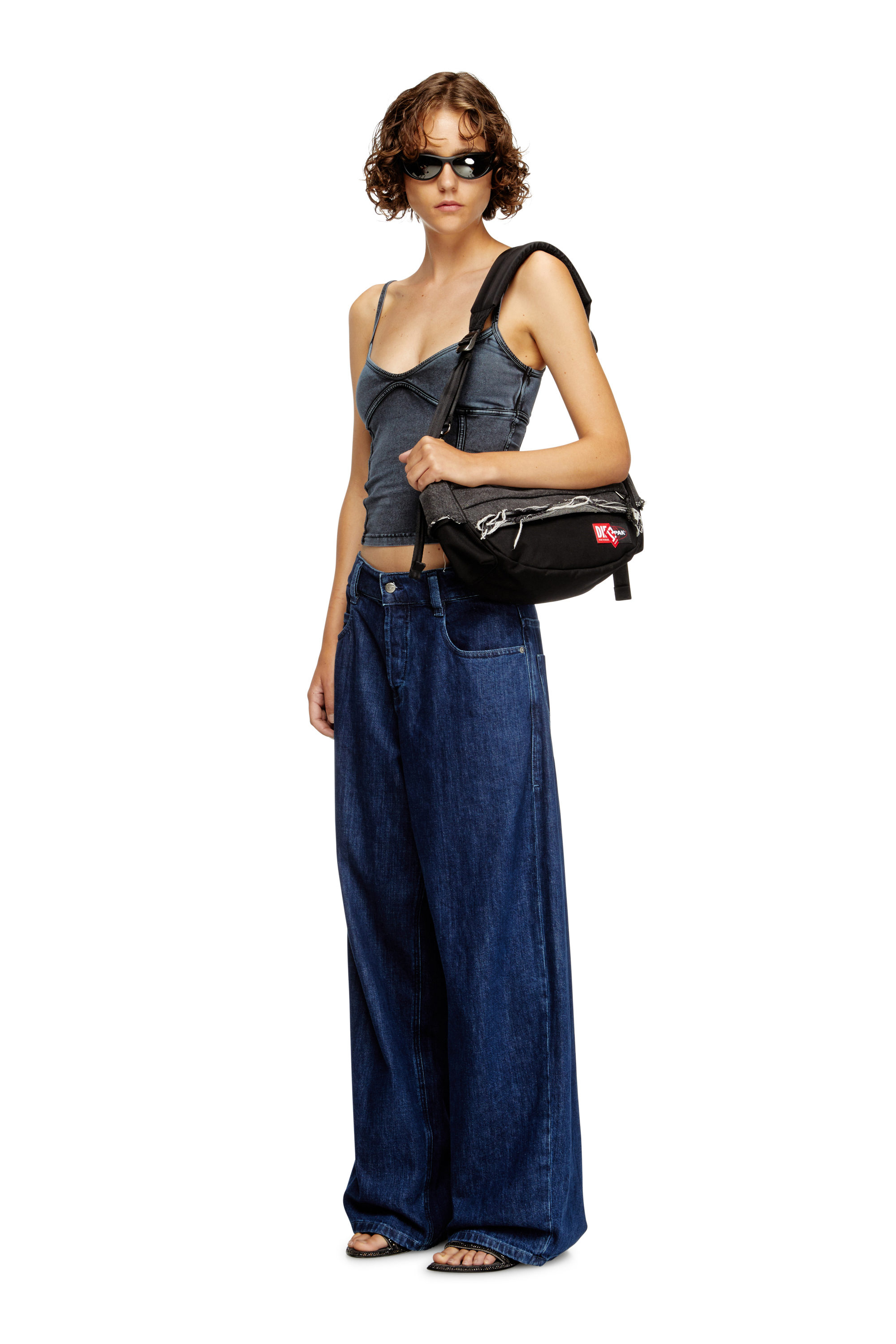 Diesel - DIESEL SHOULDER BAG, Unisex's Shoulder bag in destroyed denim and CORDURA&reg; in Black - 1