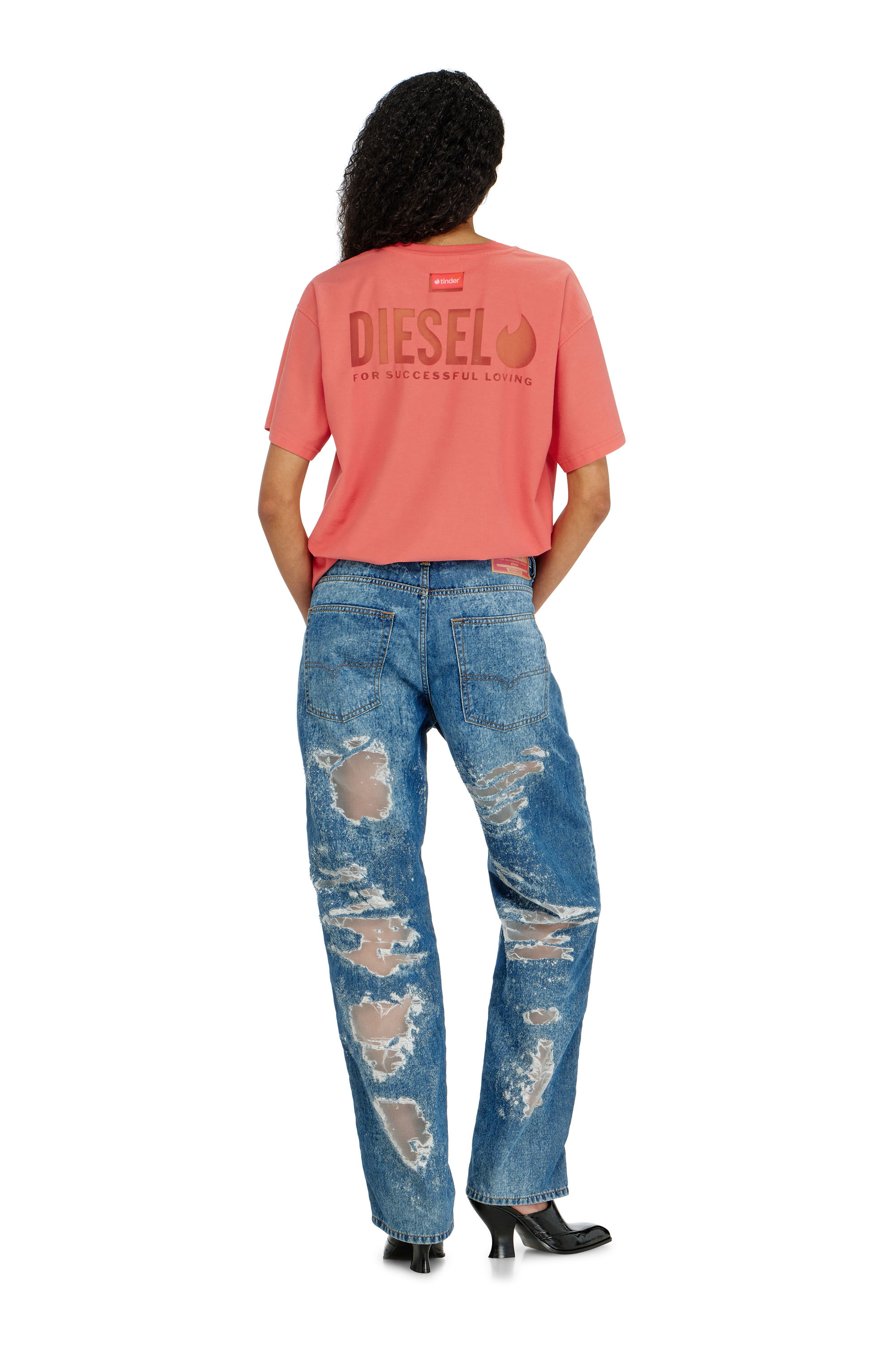 Diesel - PR-T-NORM-CHITIND-R, Unisex's T-shirt with transparent back logo in Coral Rose - 4