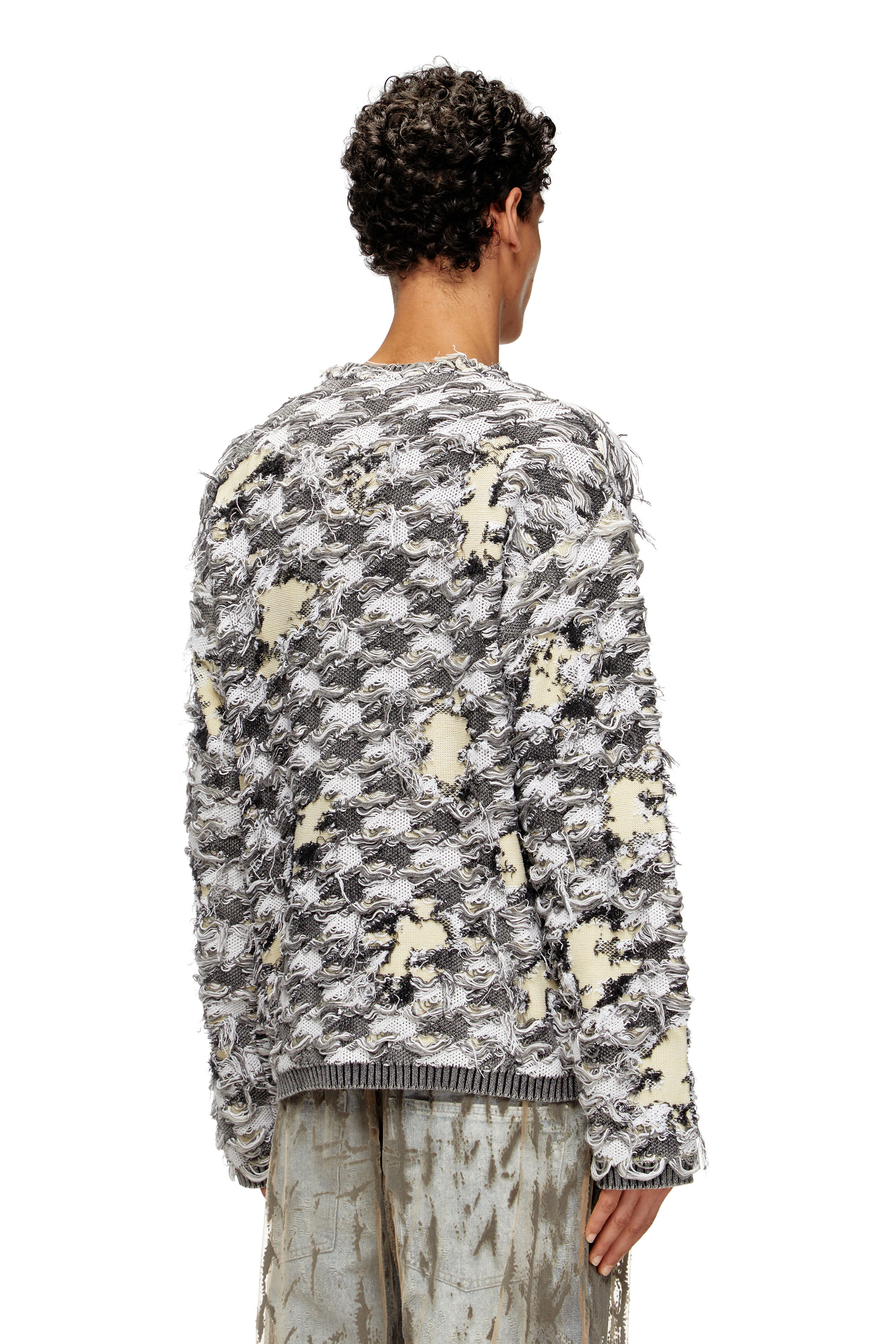 Diesel - K-VALBOR, Man's Cardigan in devoré houndstooth jacquard in Grey/White - 4