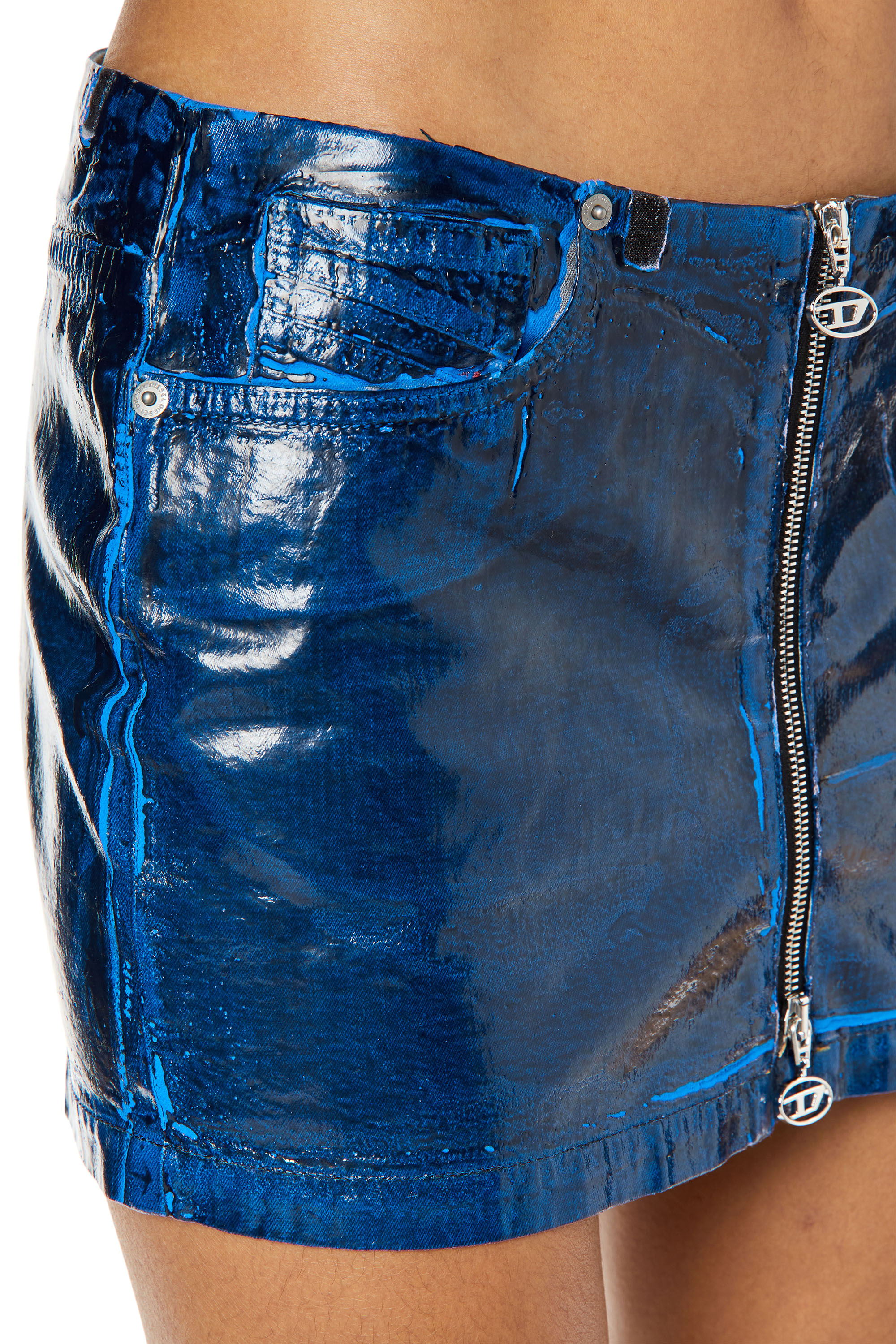 DE-RON-FSC1, Dark Blue Diesel - DE-RON-FSC1, Woman's Denim miniskirt with wet-effect coating in Dark Blue - 5