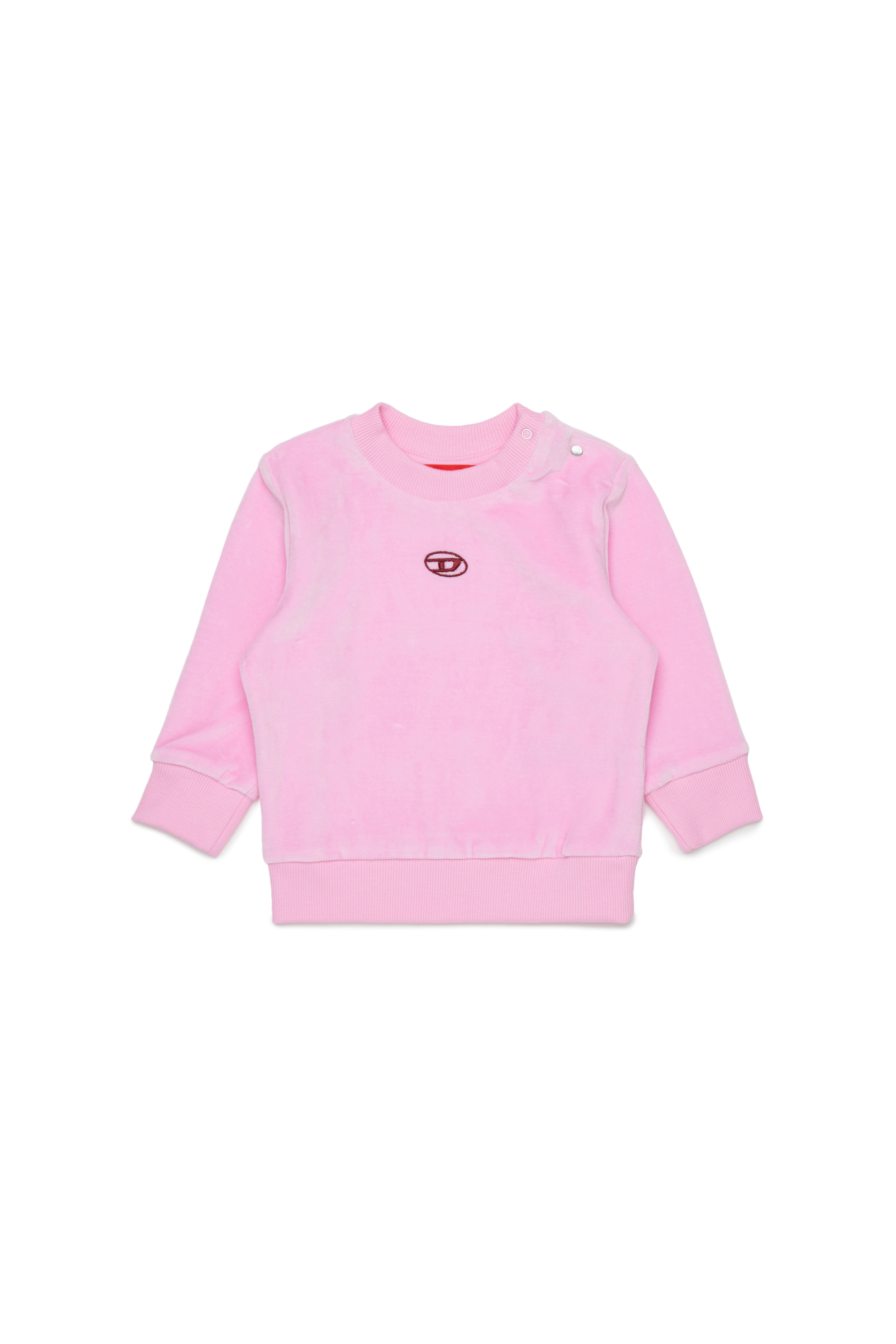 Diesel - SHENIB, Man's Velvet sweatshirt with Oval D embroidery in Pink - 1