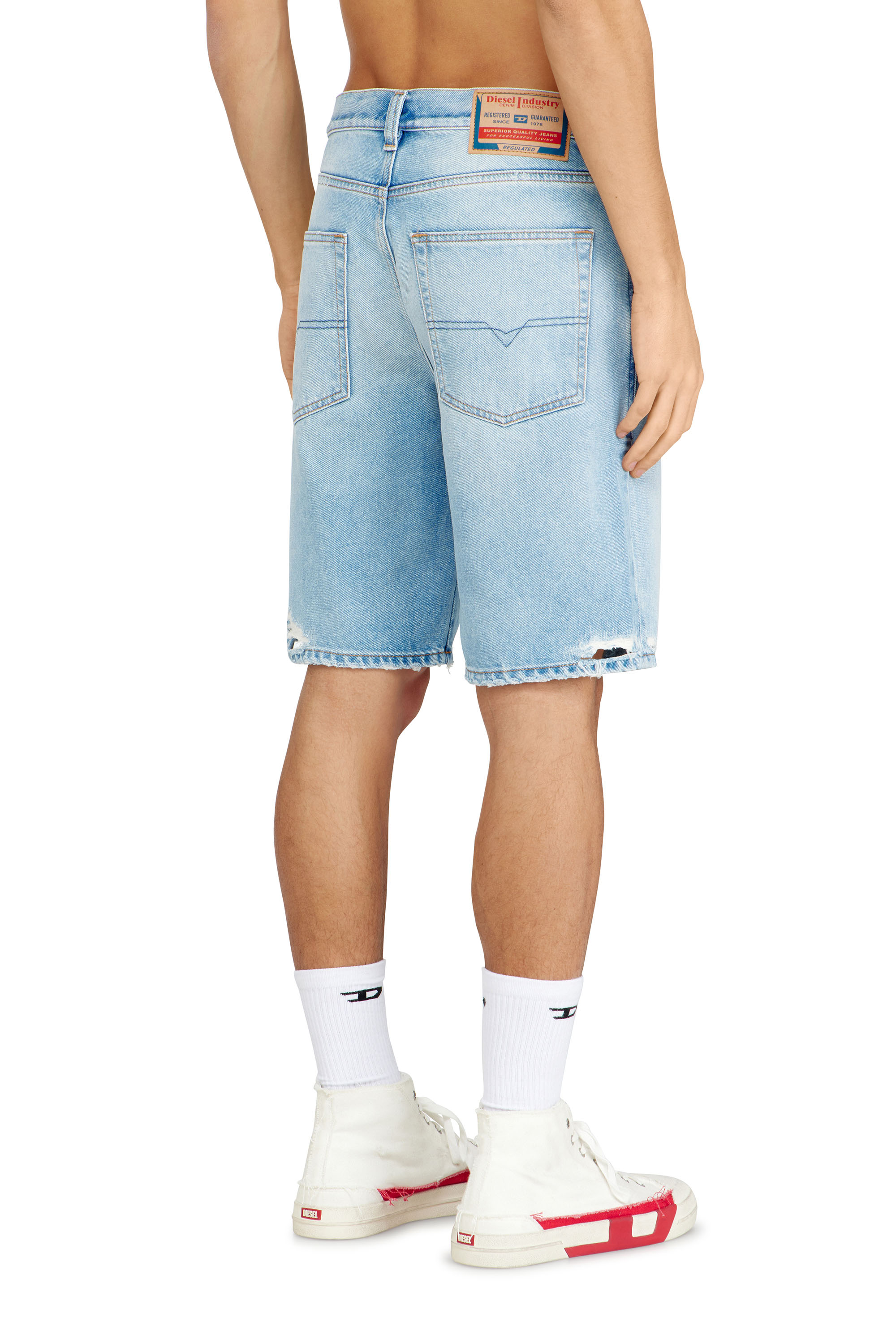 Diesel - REGULAR-SHORT, Man's Shorts in destroyed denim in Light Blue - 4